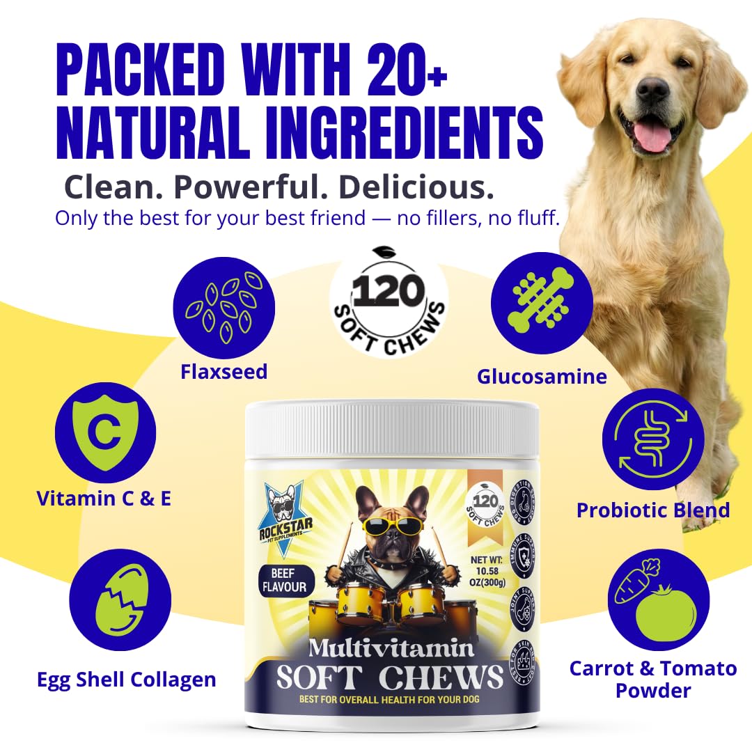 Rockstar Pet Supplements Multivitamin Soft Chews for Dogs, Beef - Image 3