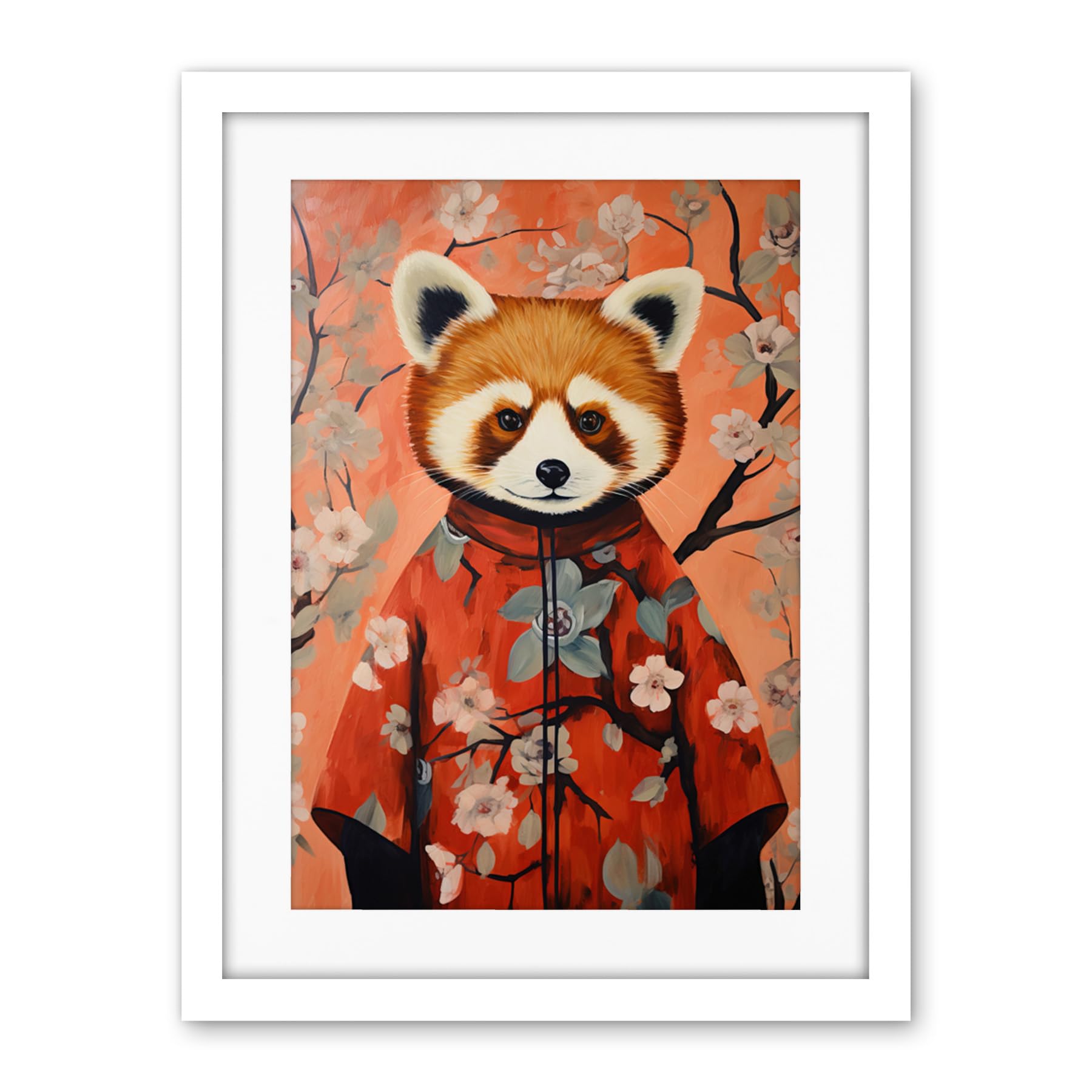 Artery8 Red Panda in Kimono Cherry Blossom Trees Japan Artwork Framed Wall Art Print 18X24 Inch