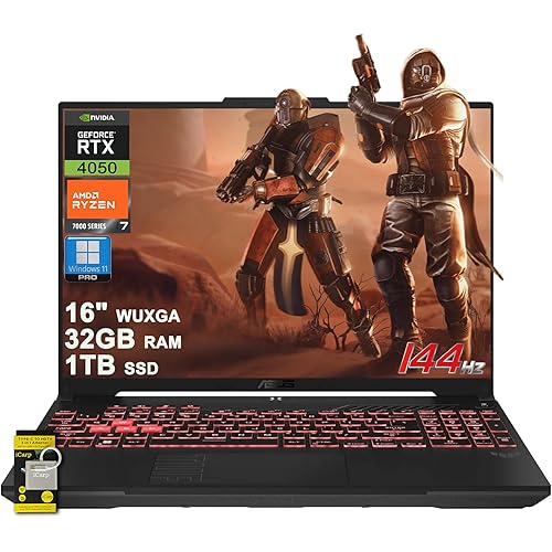 ASUS TUF Gaming A16 Laptop 16" WUXGA IPS 144Hz AMD 6-core Ryzen 7 7445HS 32GB RAM 1TB SSD GeForce RTX 4050 (Up to 194 AI Tops) RGB Backlit USB4 Two-Way AI Noise Cancelation Win11Pro ICP Hub