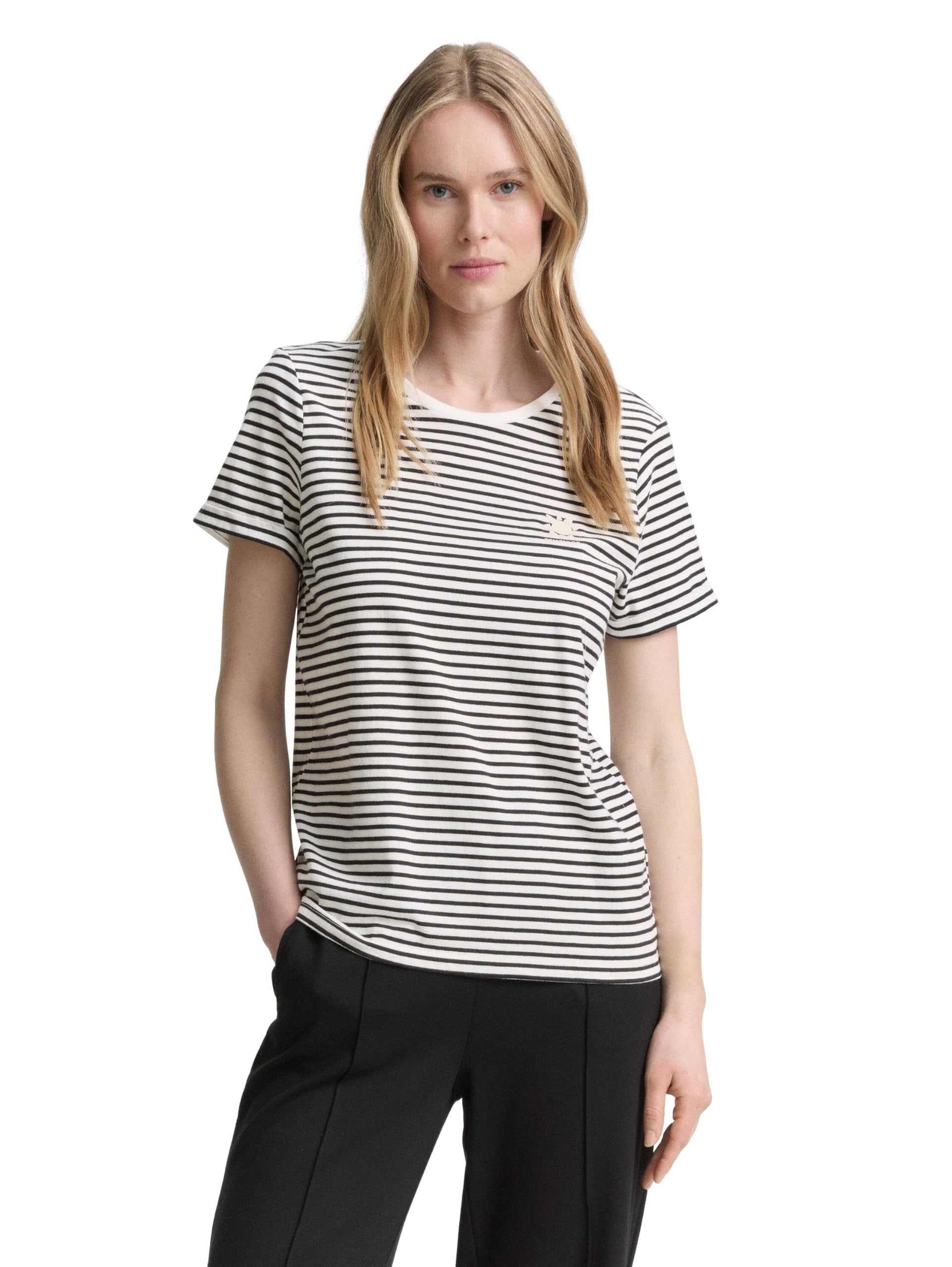 TOM TAILOR Women's T-Shirt, 38148 - Black White Irregular Stripe, XXL