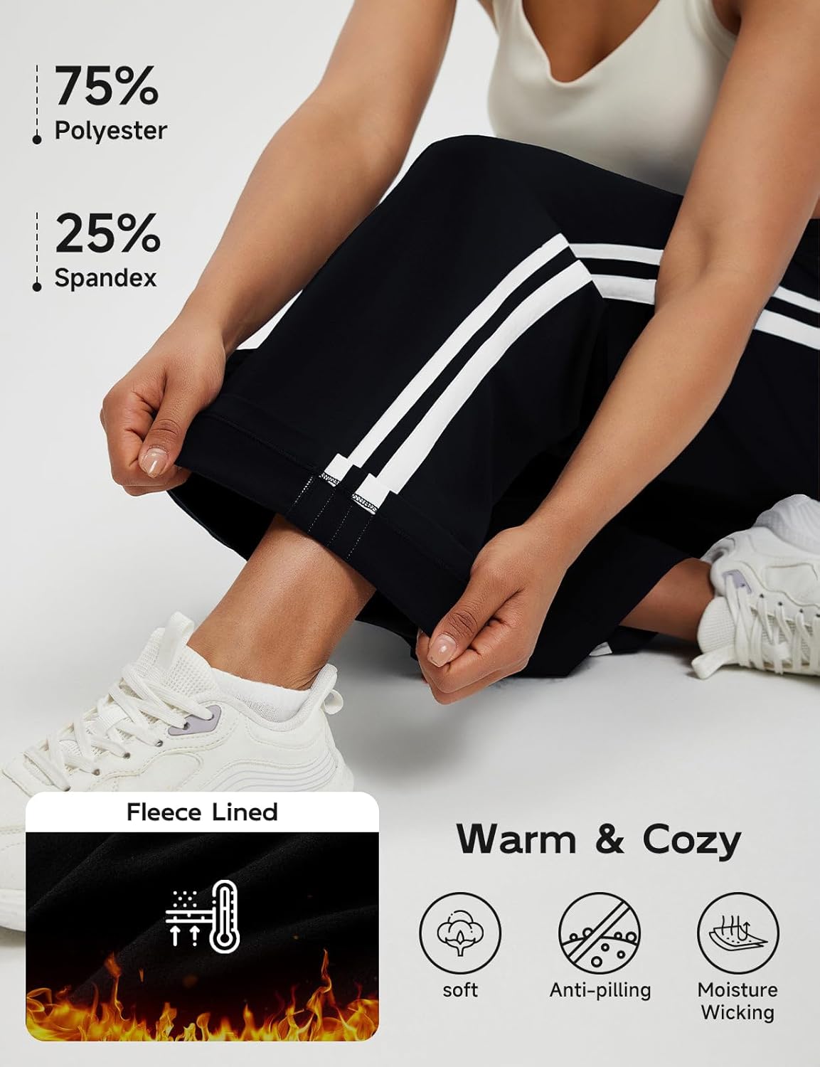 baleaf Women's Fleece Lined Pants Wide Leg Track Pants with Zipper Pockets Loose Fit Straight Leg Pull on Pants for Winter - Image 4