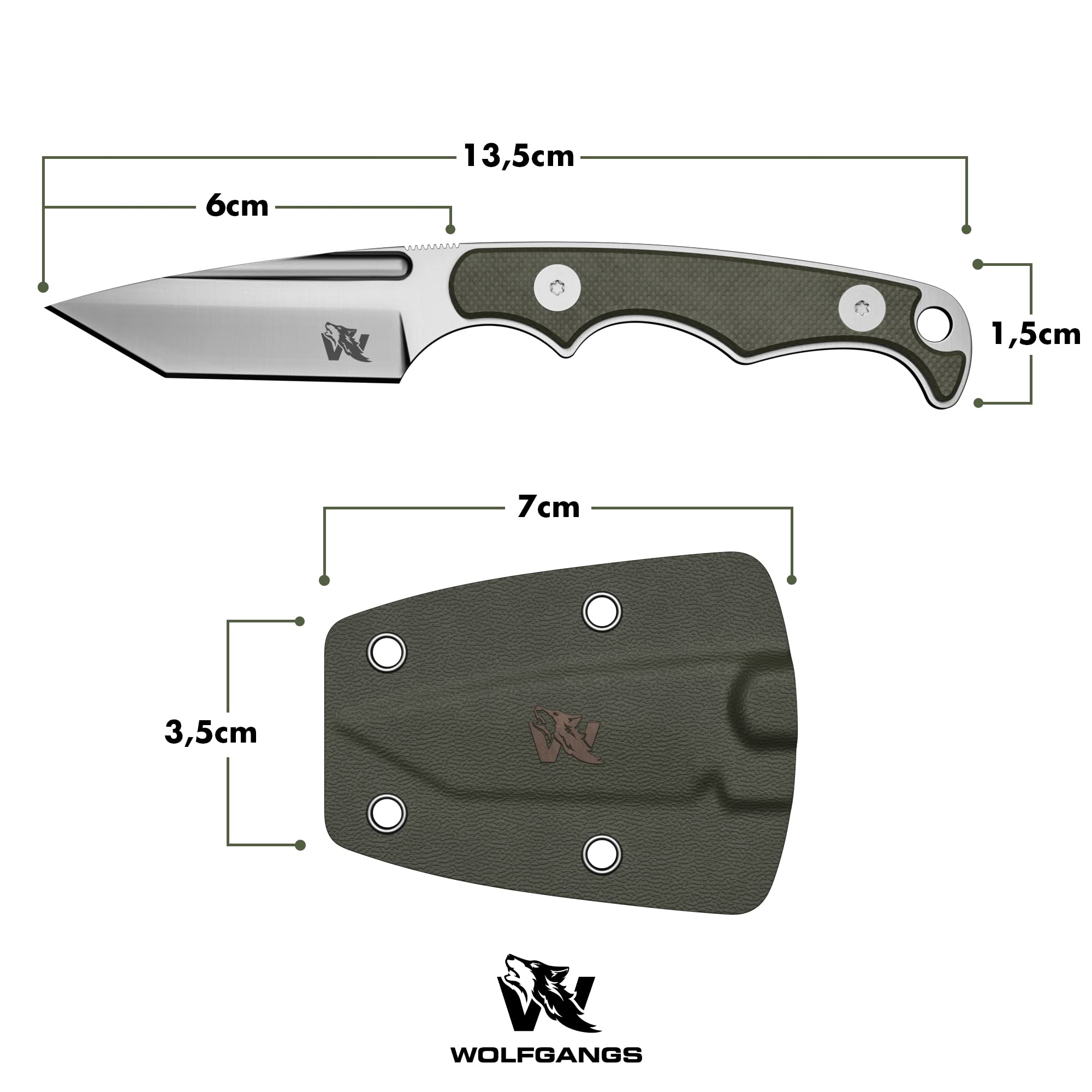Wolfgangs ACUS Neck Knife Messer - inklusive Kydex Scheide und Kugel Halskette zum umhängen - Mini Survival Outdoor Messer für jeglichen Gebrauch