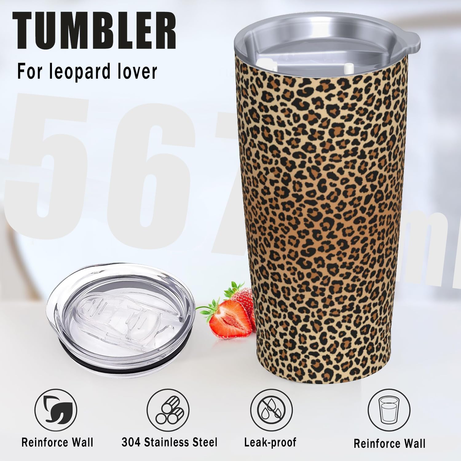 Cheetah Tumbler 20 OZ with Lid and Straw, Insulated Tumbler Mug Cup, Leopard Print Gifts for Men Women - Image 2