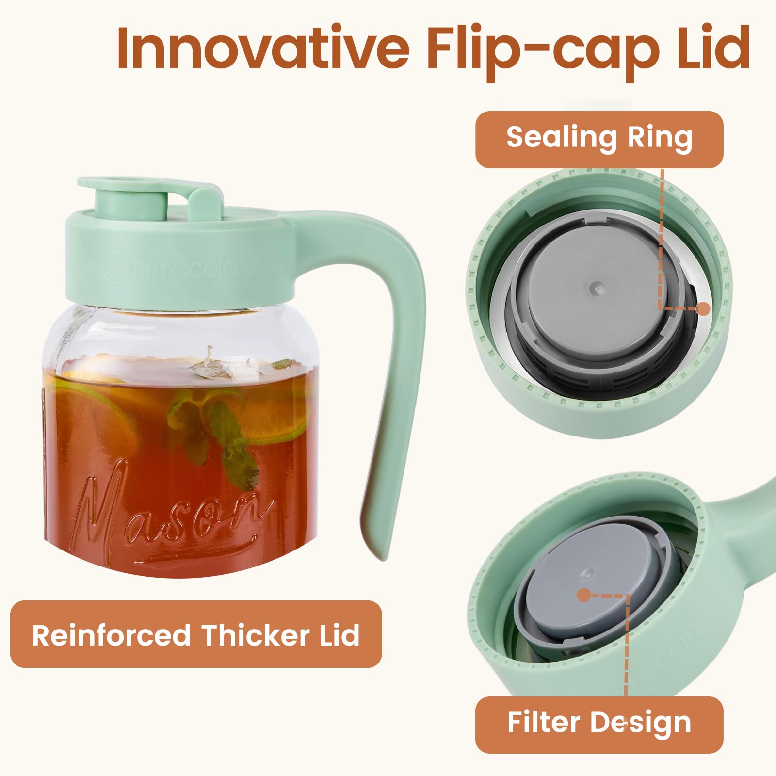 Mason Jar Pitcher with Tea Filter - 64oz Sun Tea Jar -4 Mason Jar Pitcher with Tea Filter - 64oz Sun Tea Jar -4