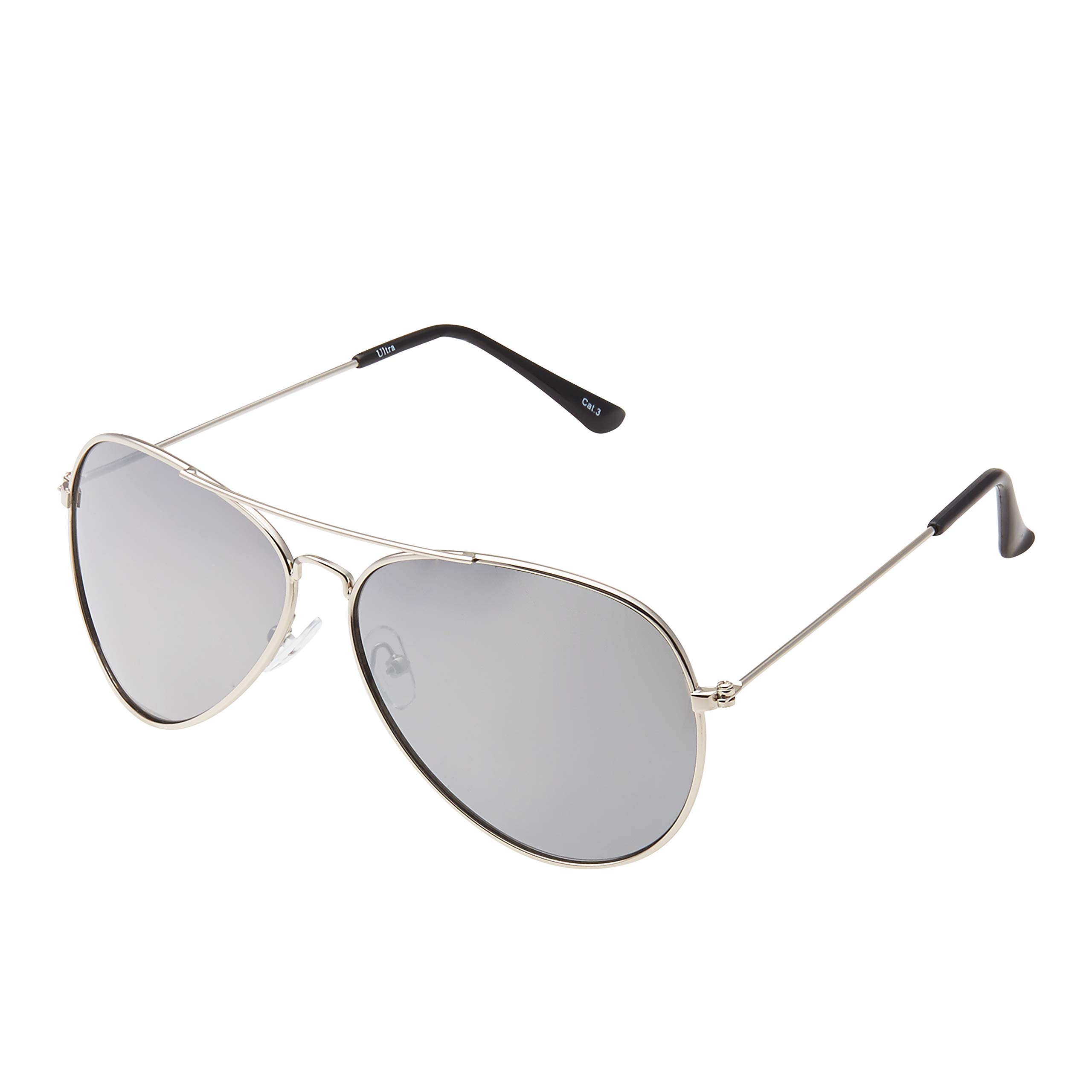 Ultra Pilot Sunglasses - Adults Silver Frame with Silver Lenses Mens and Womens Sunglasses Metal Framed Retro 80s Classic Style Sunglasses Women Men UV400 Protection Navigator Pilot Glasses