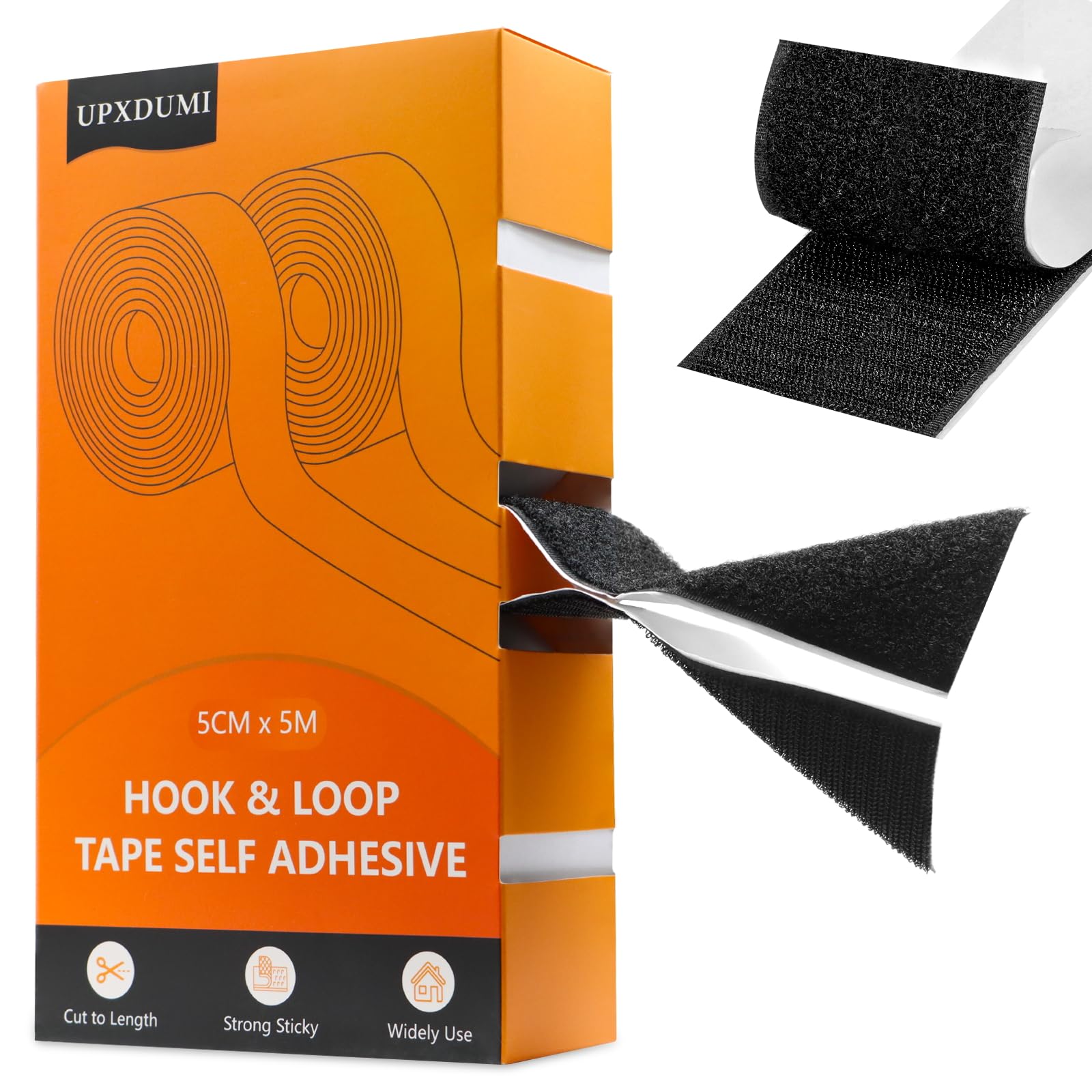 UPXDUMI 50mm x 5m Klettband Selbstklebend Extra Stark, Multifunktional Doppelseitiges Klett Klebeband Tape, Schwarz Klebe Klettverschluss Outdoor & Indoor für Stoff Fliegengitter Couch-Kissen Teppich