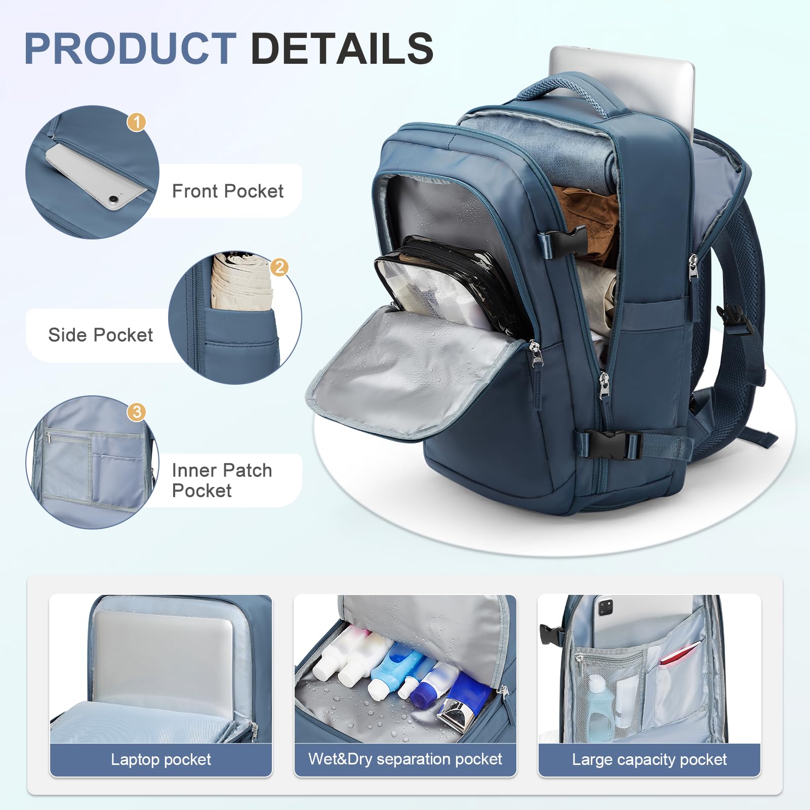 BOXSAM Zaino Ryanair 40x20x25 Bagaglio a Mano Zaino Borsa da Cabina per Easyjet 45x36x20 Impermeabile Zaino da Viaggio Aereo Donna Travel Backpack