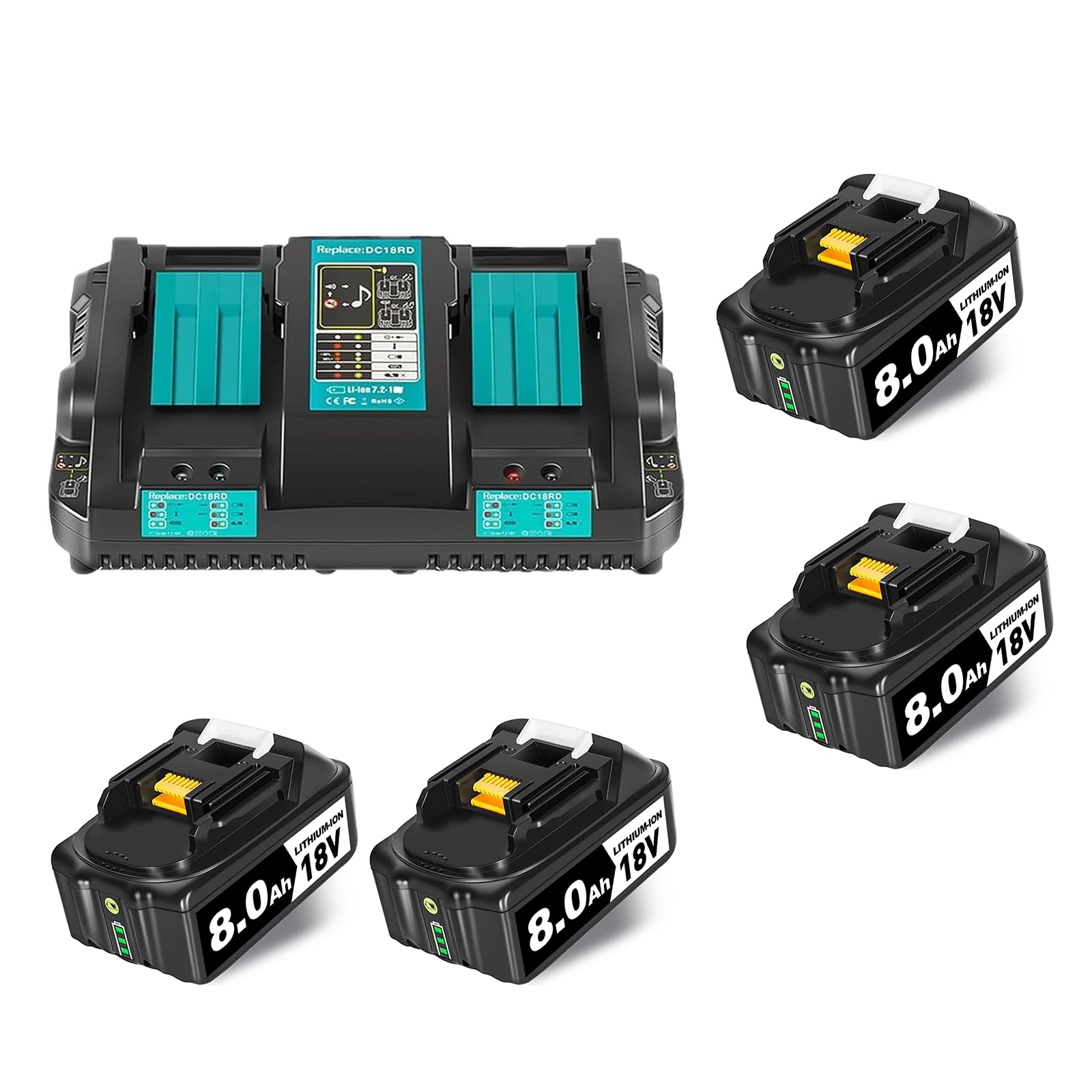 Ersatzakku für Makita Akku 18v für Makita 18v Akku BL1860 BL1840 BL1830 BL1860B BL1815 BL1835 BL1850B BL1845 BL1850 194205-3 LXT-400 mit LED Anzeige