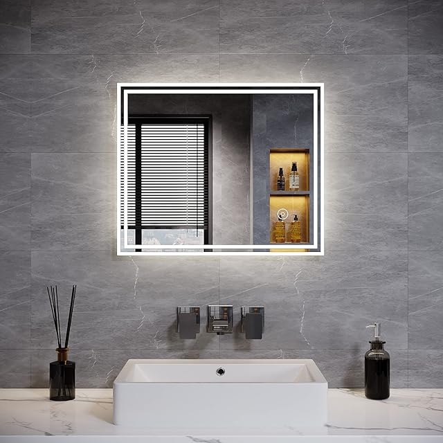 ELEGANT 600x500 mm Wall-Mounted Mirrors With Lights Sensor Switch LED Illuminated Bath Vanity Bathroom Mirror Horizontal & Vertical Back-lit