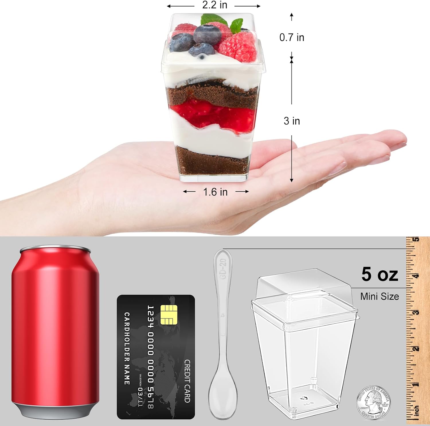 TOFLEN 50 Pack 5 oz Plastic Dessert Cups with High Lids for Party