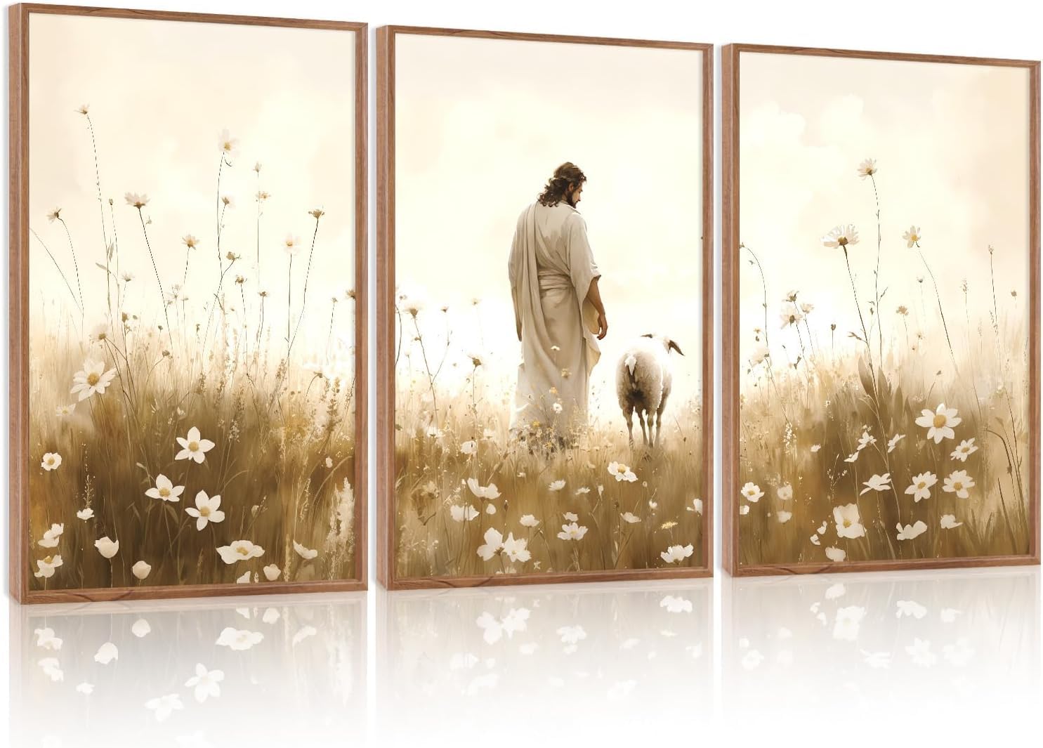 lianyibo Jesus Wall Art Lost Sheep Wall Decor, religious Scripture Art Print, Christian Bible Wall Paintings Living Room Decor, 50 x 75 cm x 3/bezramkowa)