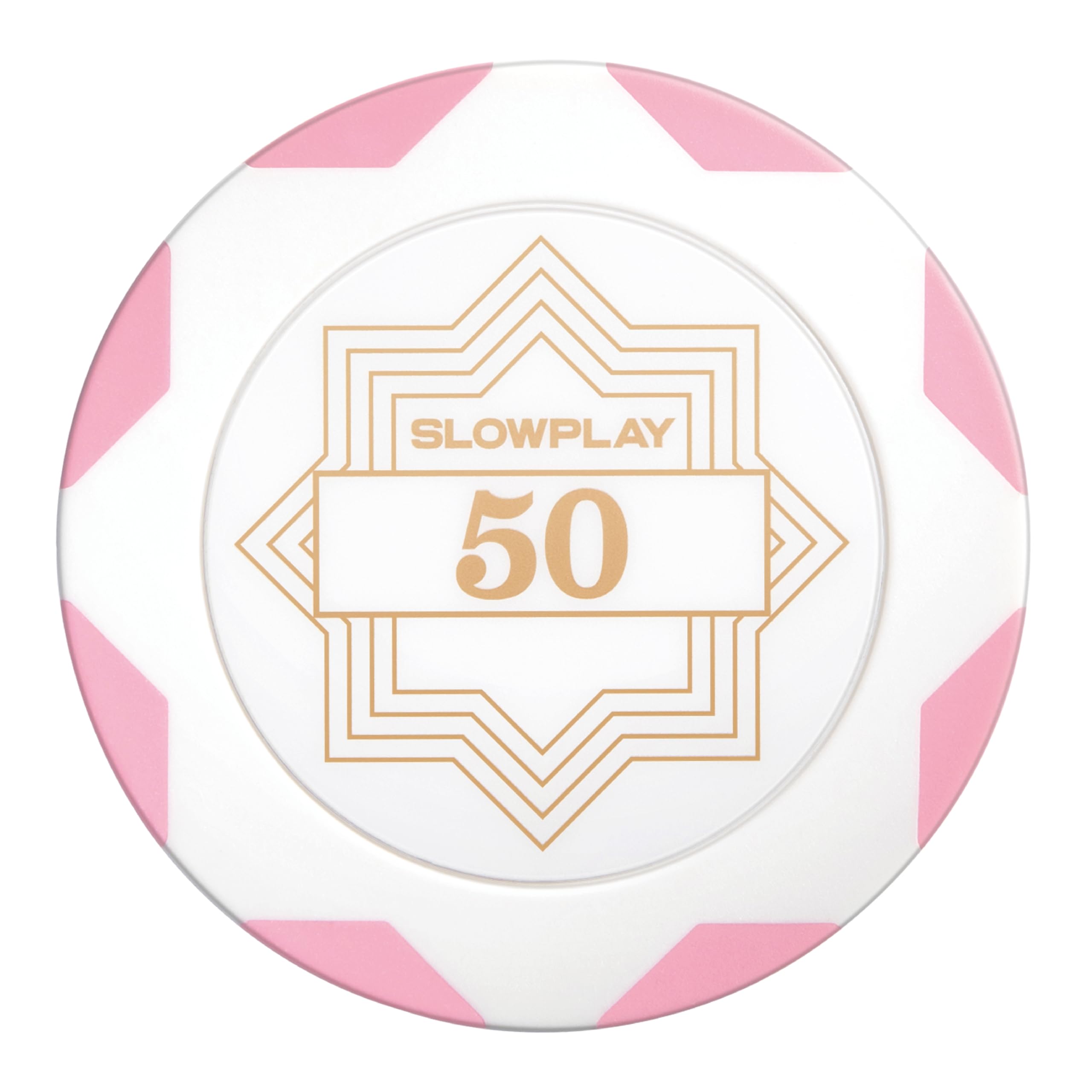 SLOWPLAY Nash Clay Poker Chips White Gold Edition, 14 Grams Heavyweight Clay Composite, 40mm Large Chips in Bulk, Pack of 50 with Denomination of 50