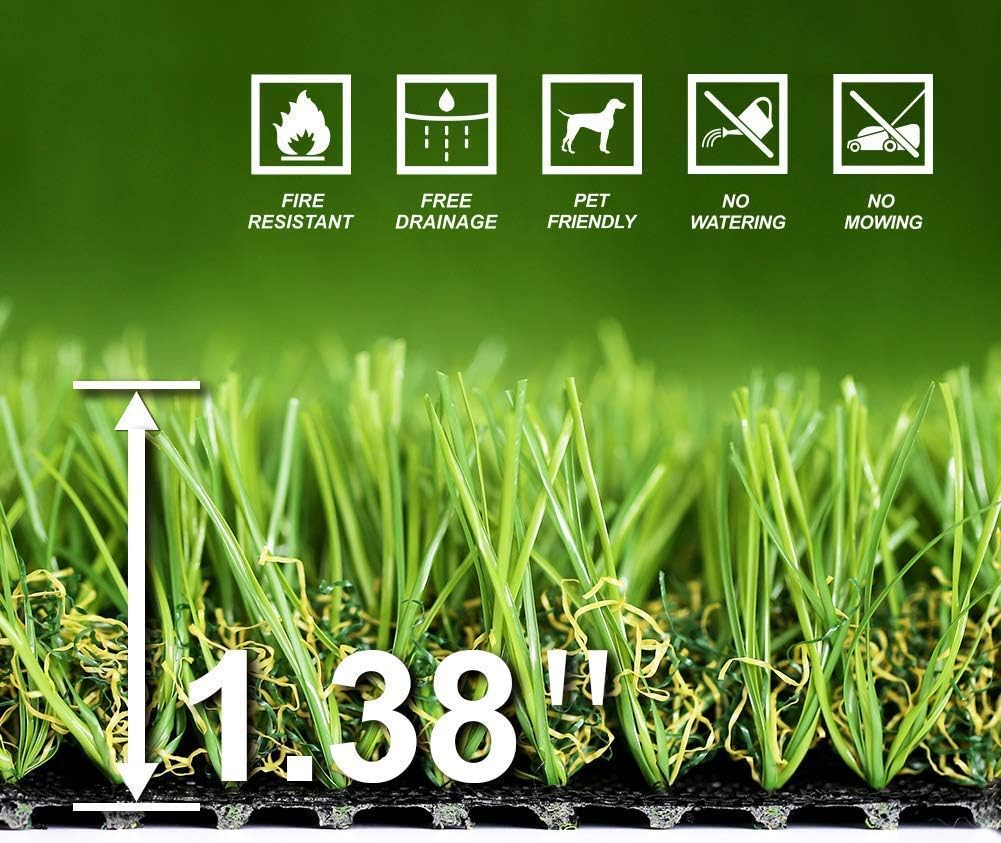 Artificial Grass Turf Faux Grass for Dog Thick Realistic Turf Rug Indoor Outdoor Carpet Garden Lawn Landscape Rubber Backed with Drainage Holes,1.38inch Pile Height,3Feet X 5Feet