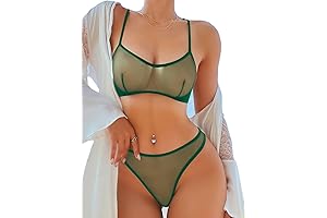SOLY HUX Women Mesh Sheer Lingerie Set Solid Lace Bra and Panty