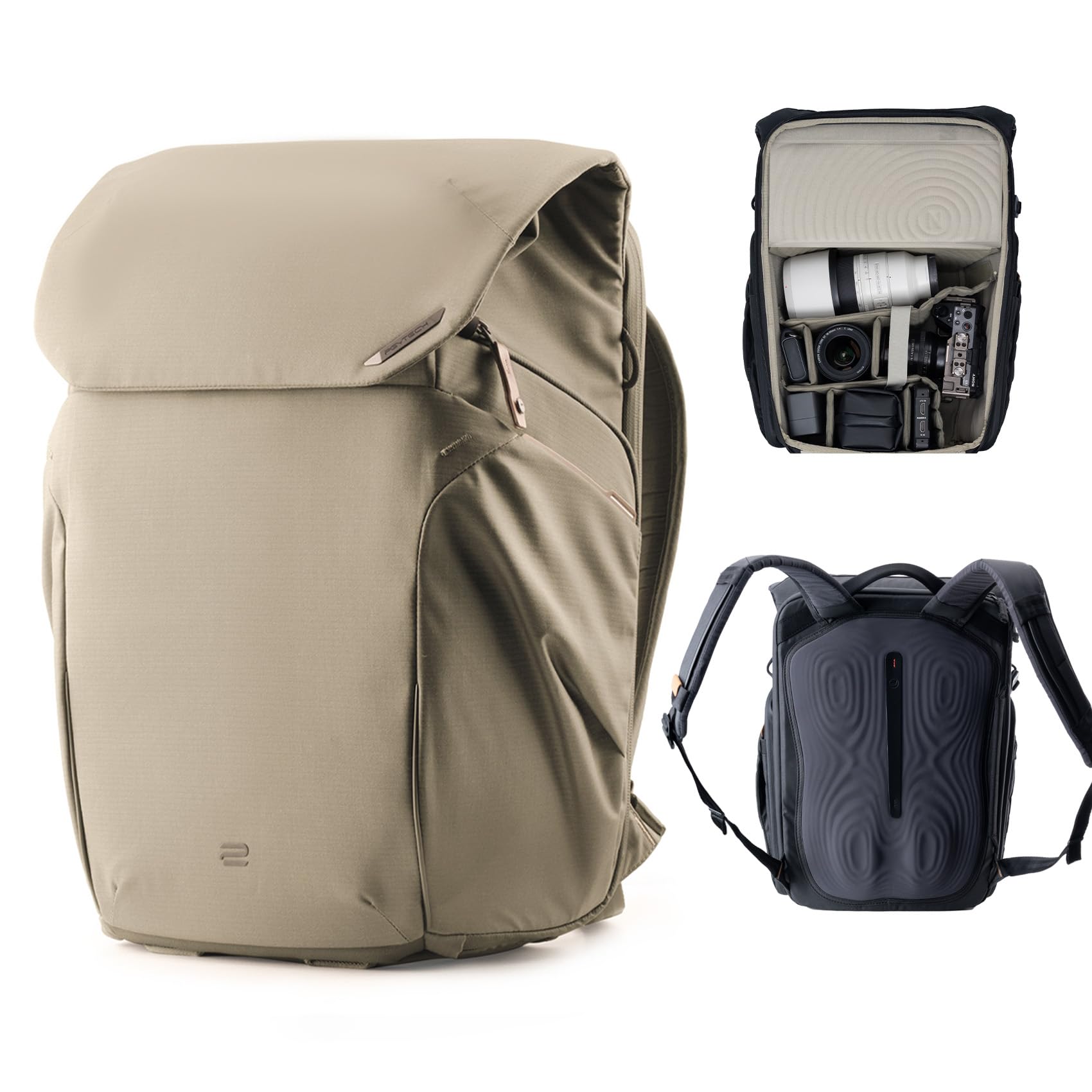 Pgytech Unisex Khaki Onego 2 Camera Backpack 20L With Laptop Ipad Compartment, Water-Resistant Camera Bag For Urban & Travel Photography Compatible With Sony/Canon/Nikon/Dslr/Slr Mirrorless Cameras, Sand
