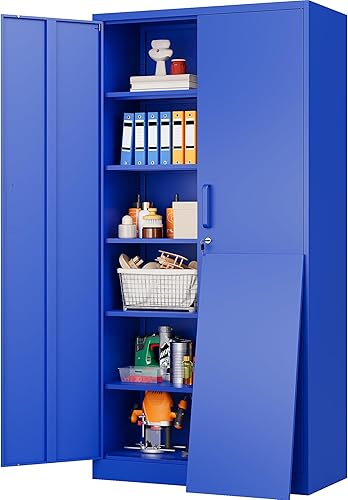 Miniatura 20 de Armario de Almacenamiento de Metal Ancho y Profundo con Barra Colgante, Armario de Almacenamiento de Escoba Negro con Cerradura, Armarios de Vestir