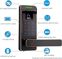 Vista 2 de Harfo Cerradura de puerta de huellas dactilares, control completo de aplicación resistente, teclado sin llave con mango reversible, perfecto