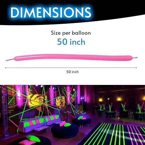Miniatura 4 de Glow King Globos de neón para atar – Globos de fiesta fluorescentes que brillan en neón para atar animales de globo, suministros de fiesta reactivos