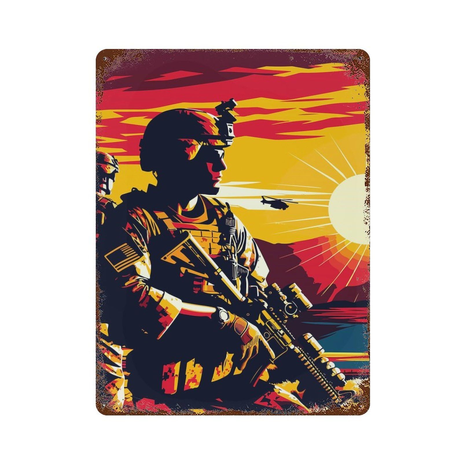 Rustic Tin Plaque with Marine Corps Sunset Art Design 15.7"x11.8", for Cafe, Home Bar And Lounge Decor, Industrial Home Decor