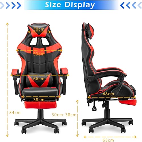 Miniatura 2 de Soontrans Sillas rojas para juegos con reposapiés, silla ergonómica para juegos de computadora, silla de escritorio de oficina en casa con