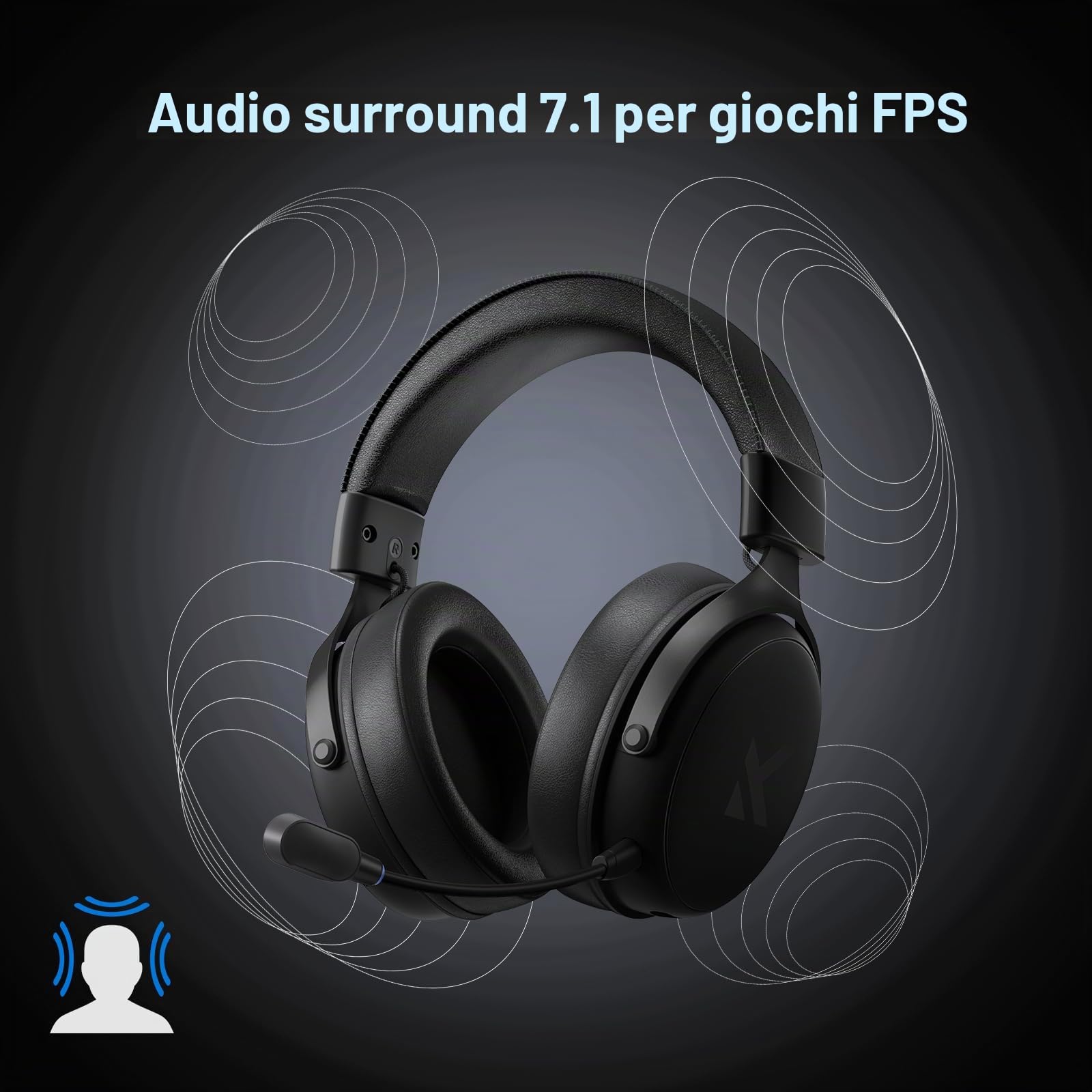 MCHOSE V9 Pro - Cuffie da gioco senza fili, suono surround 7.1 | Driver al neodimio da 53 mm, portata fino a 40 m, 15 ms a bassa latenza, equalizzatore personalizzabile, PC, PS5, Switch