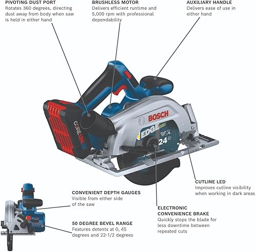 Miniatura 2 de BOSCH GKS18V-22B25 18V hoja sin escobillas derecha 6-12 pulgadas Kit de sierra circular con 2 baterías compactas CORE18V 40 Ah