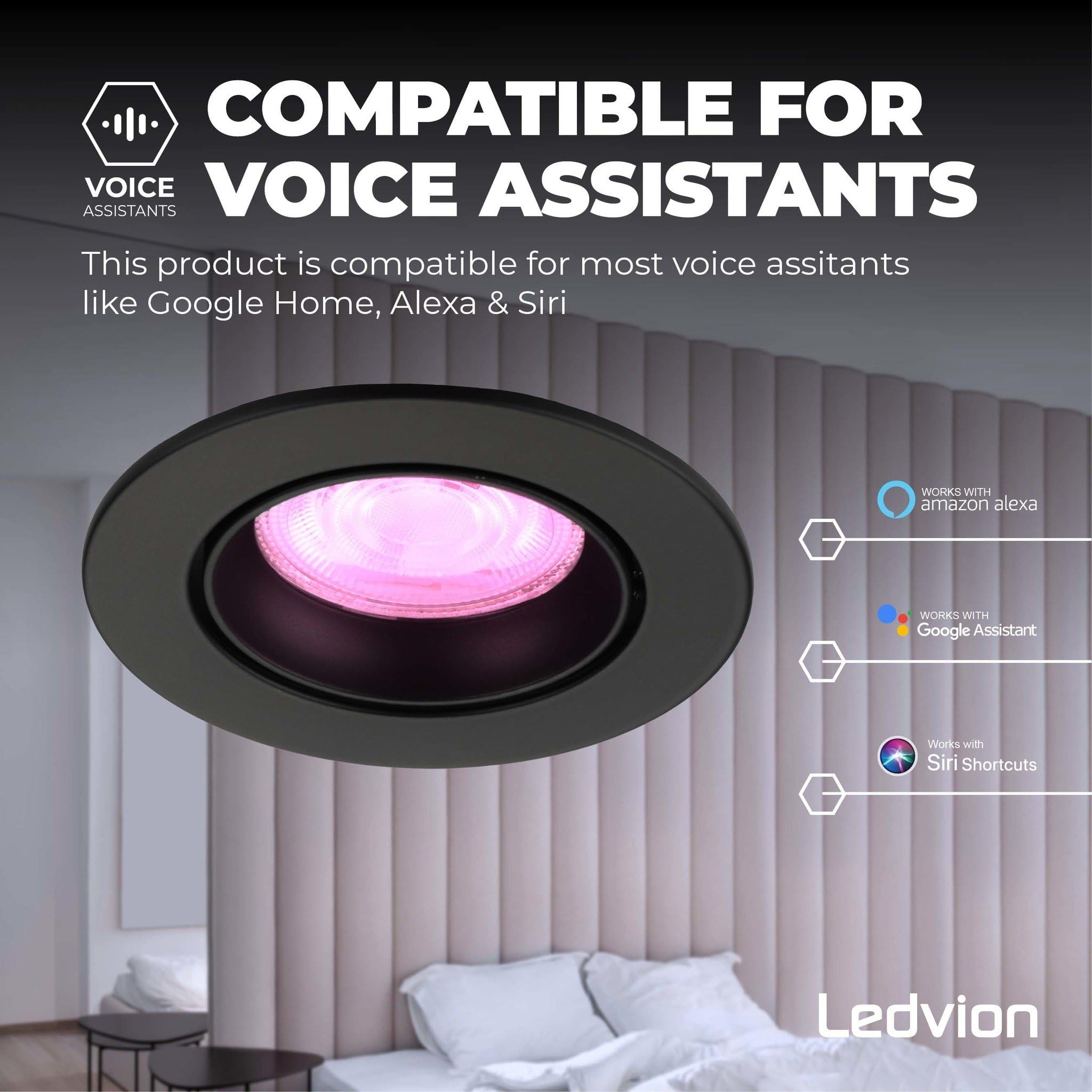 Ledvion - 6X Focos LED Inteligentes Empotrados Rio, Negro, Regulables, Redondo, RGBWW, 2 Años de Garantía