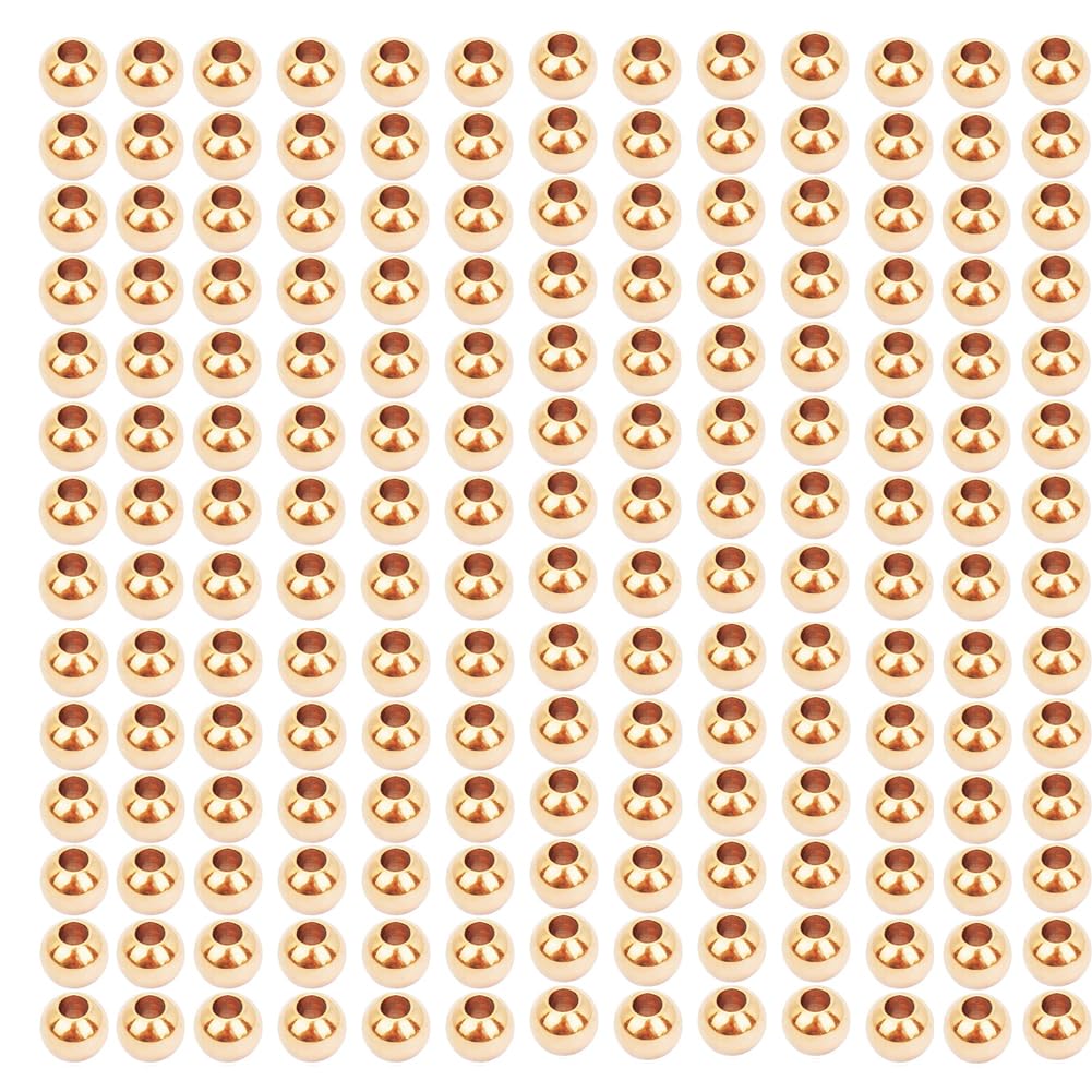 PH PandaHall 14K Gold Plated Beads Round Spacer Beads for Bracelet Making Small Craft Bead Gold Bead for Christmas Jewelry Making 300pcs 4mm