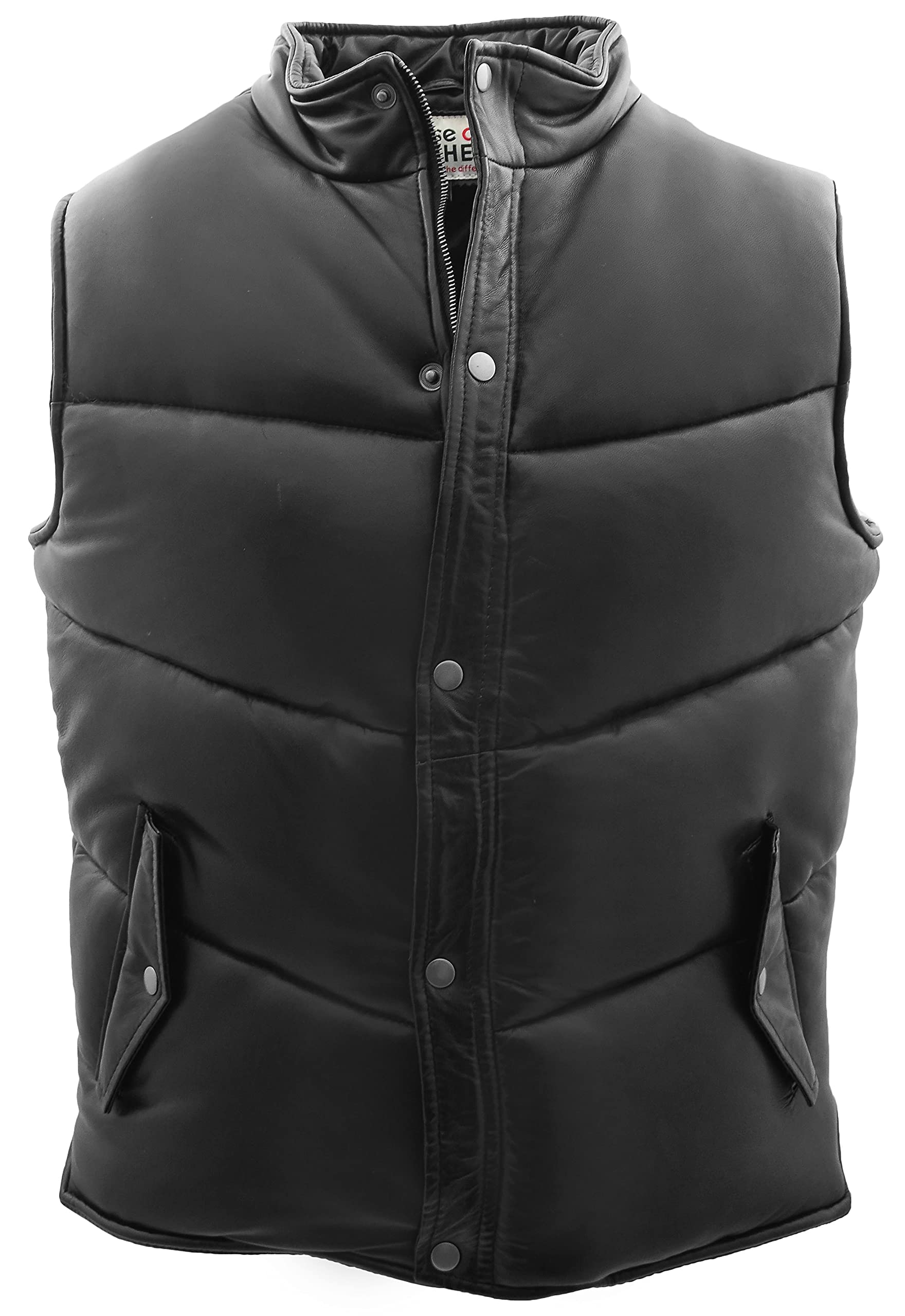 House of Leather Men's Leather Puffer Gilet Vest - Black - Size L