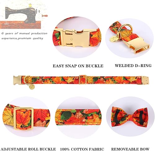 Miniatura 3 de DOGWONG Collar de otoño para perro con lazo, collar de moño para perro de Acción de Gracias, collar ajustable de algodón de otoño con hoja de arce,