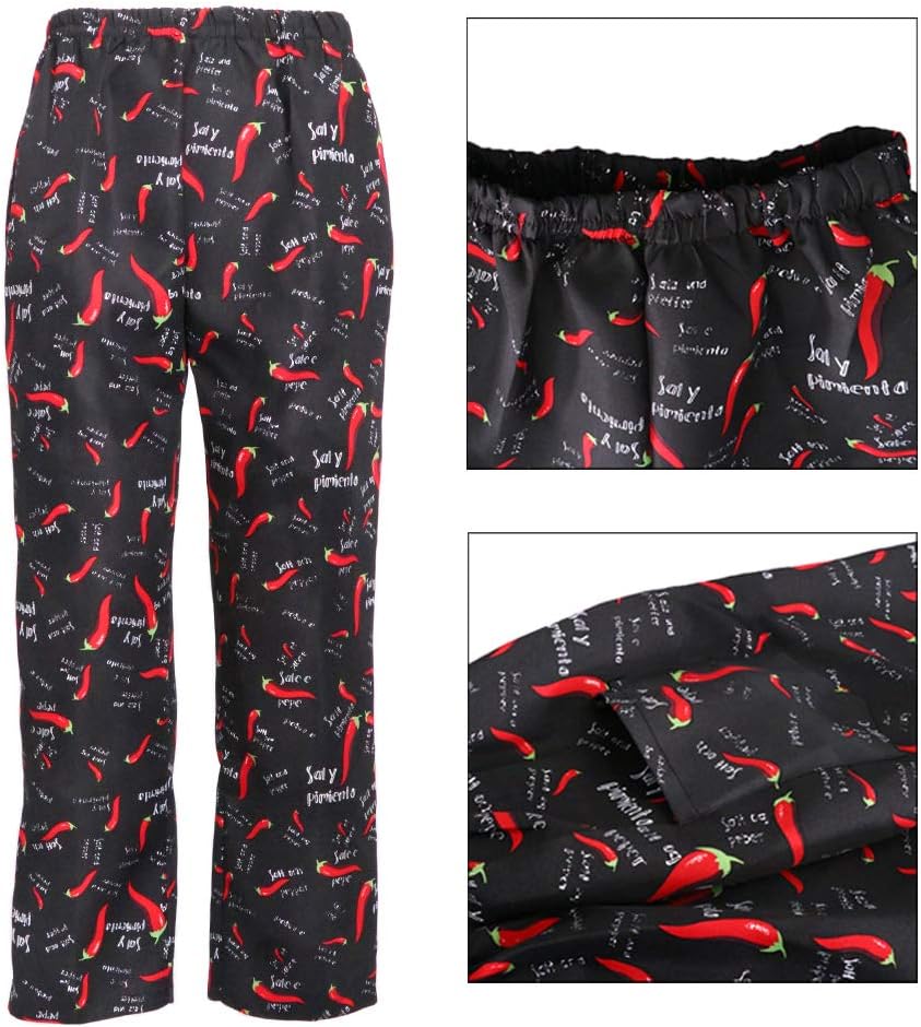 Bonarty Funny Chef Pants Restaurant Kitchen Uniform Work Trousers for Women Men - Chilies, M : Clothing, Shoes & Jewelry