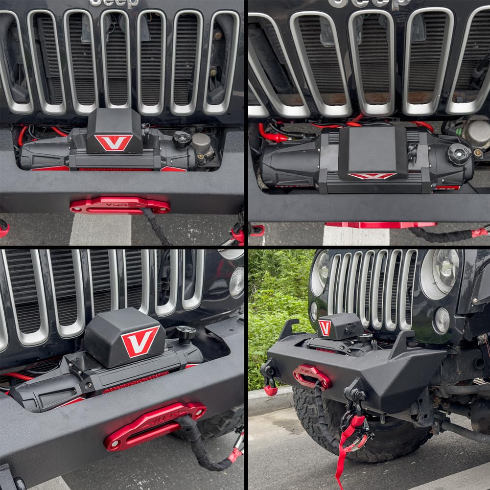 Vijay 12V 13000-lb Load Capacity Electric Truck Winch Kit Synthetic Rope, Waterproof Off Road Winch for Jeep,Truck,SUV with Wirless Remote and Corded Control (Red)