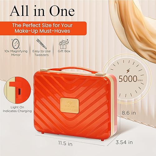 Miniatura 10 de NJ GLAM Estuche de maquillaje con espejo iluminado recargable con almacenamiento inteligente, espejo de tres modos de luz, Blanco, Moderno y elegante