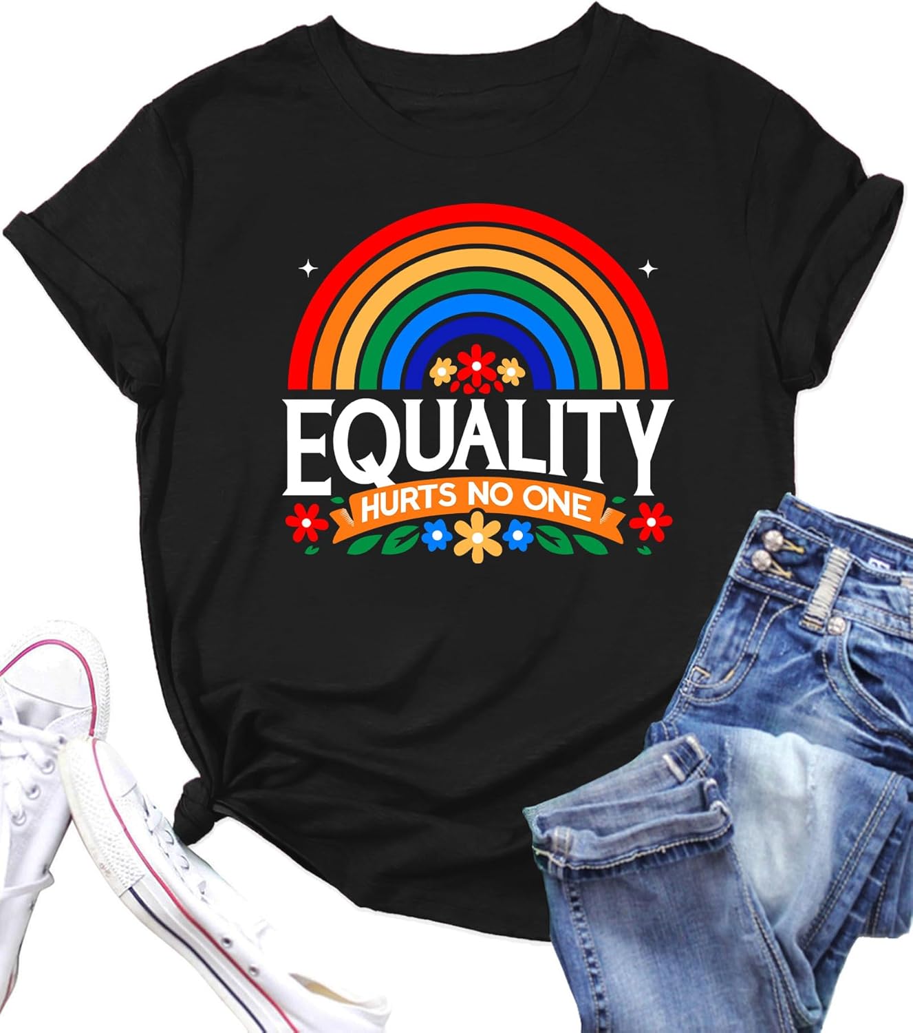 PECHAR Pride Shirt Women Equality Shirts Rainbow Graphic Tees Shirt LGBTQ Casual Short Sleeve Tops