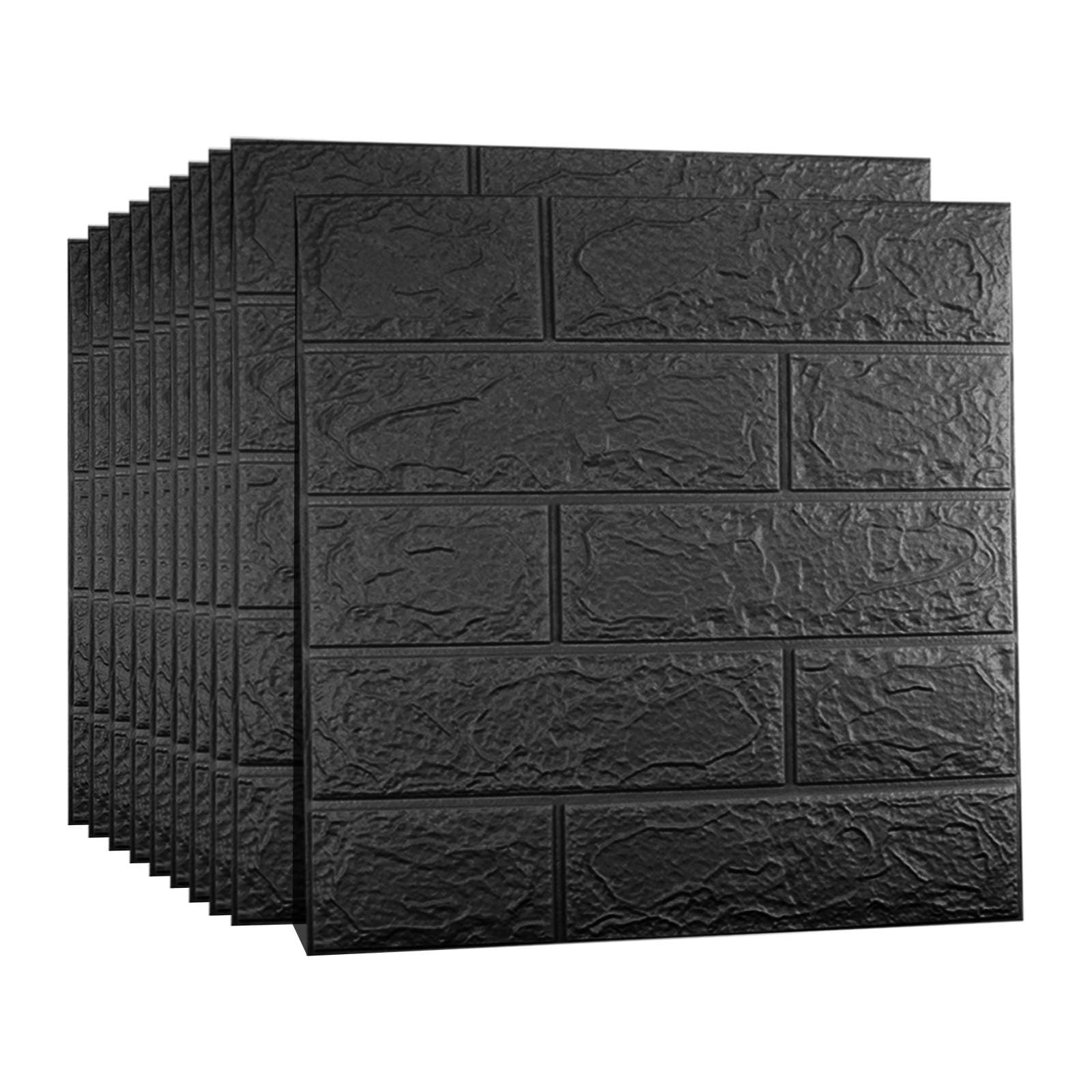 10 PCS 3D Brick Wallpaper, 13×15’’ DIY Self Adhesive Wall Tiles, Waterproof,Masonry Effect, Home Decoration, 3D Wall Panel,Suitable for Kitchen, Bathroom, Living Room (Black, 10-Pack 13x15 in)