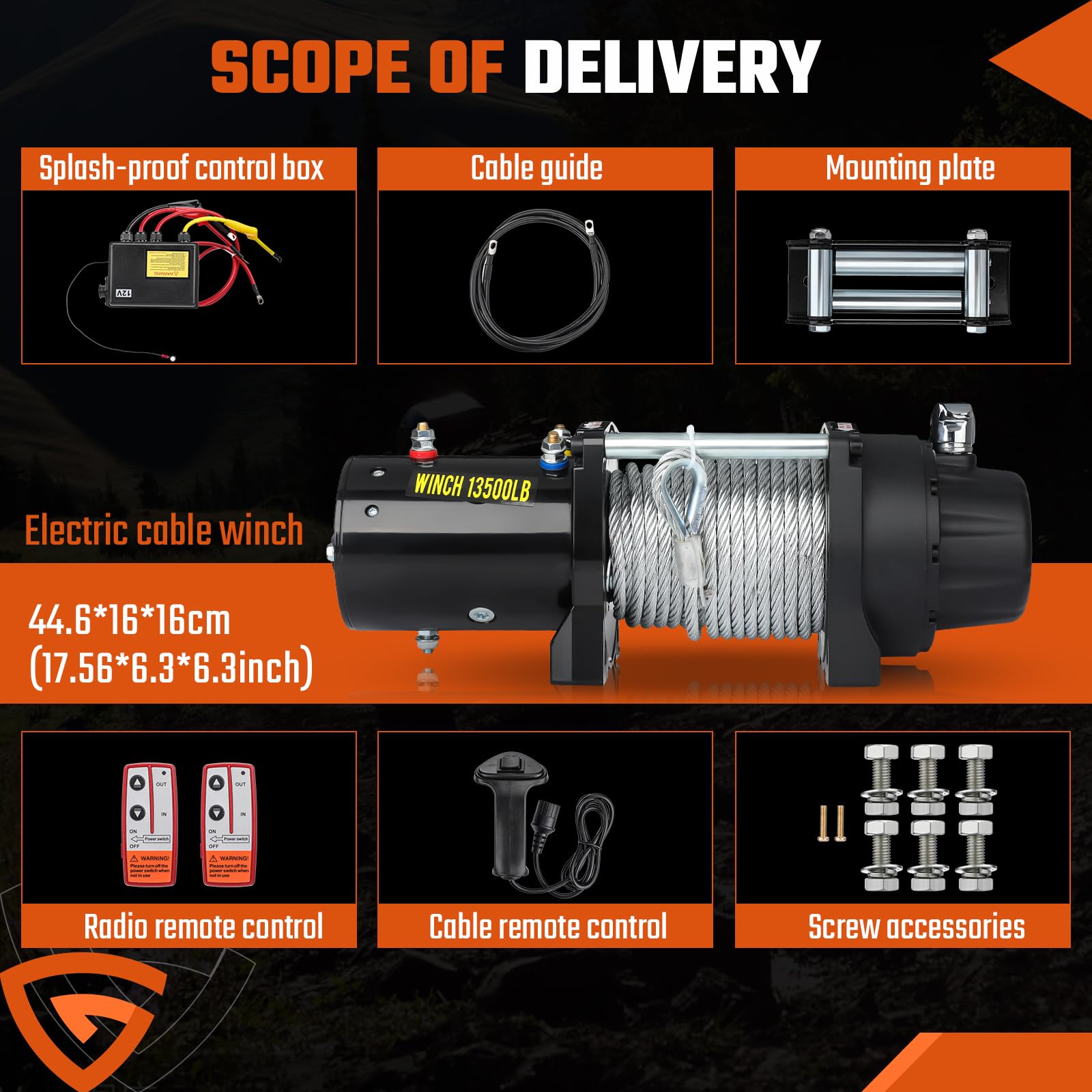 GEARMONSTER Cabrestante eléctrico, 6123 kg, 13500 libras, 12 V, mando a distancia