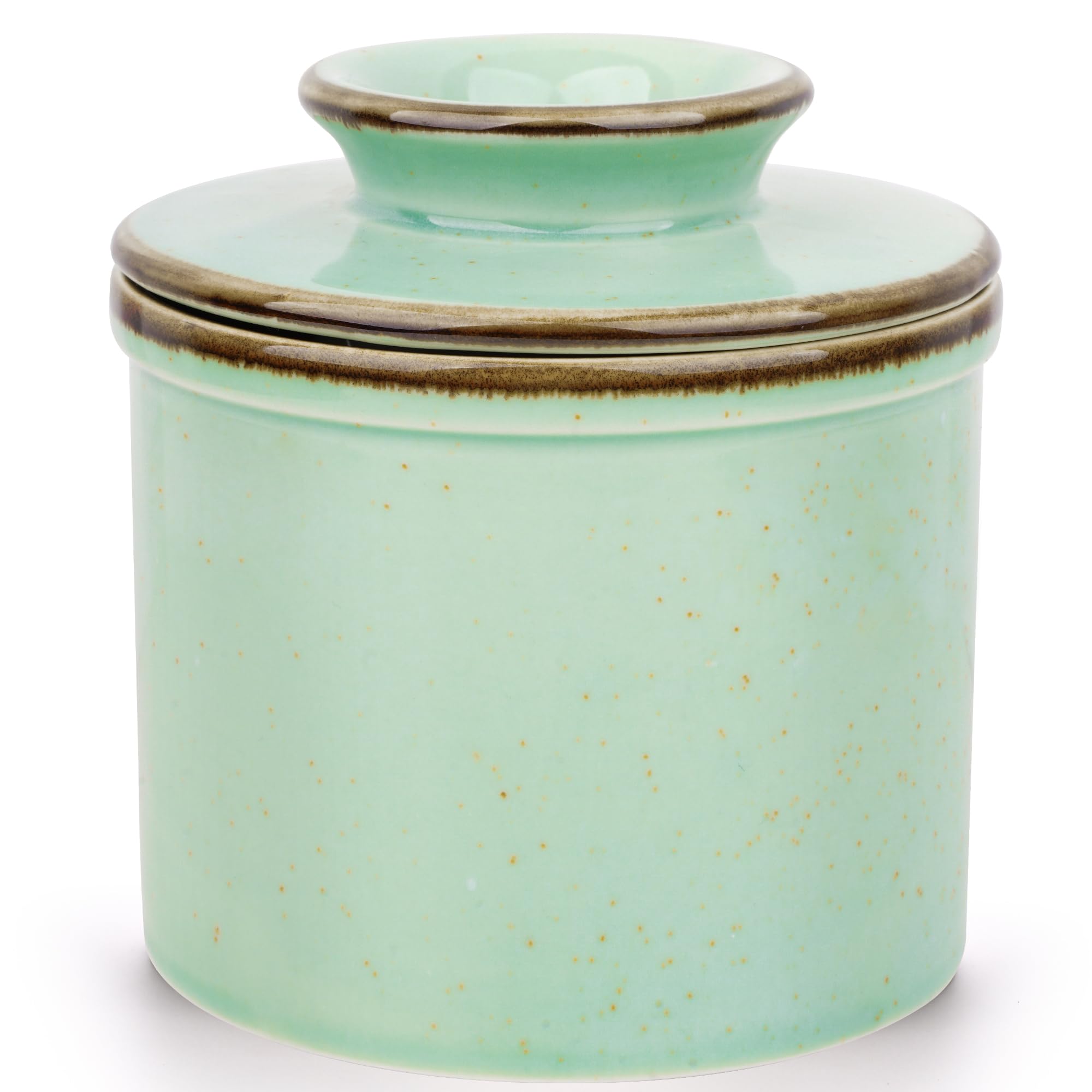 French Butter Dish, Butter Crock for Counter with Water Line, Ceramic Butter Keeper for Spreadable Butter - Christmas Home Kitchen Decor - Reactive Glaze Collection - Green