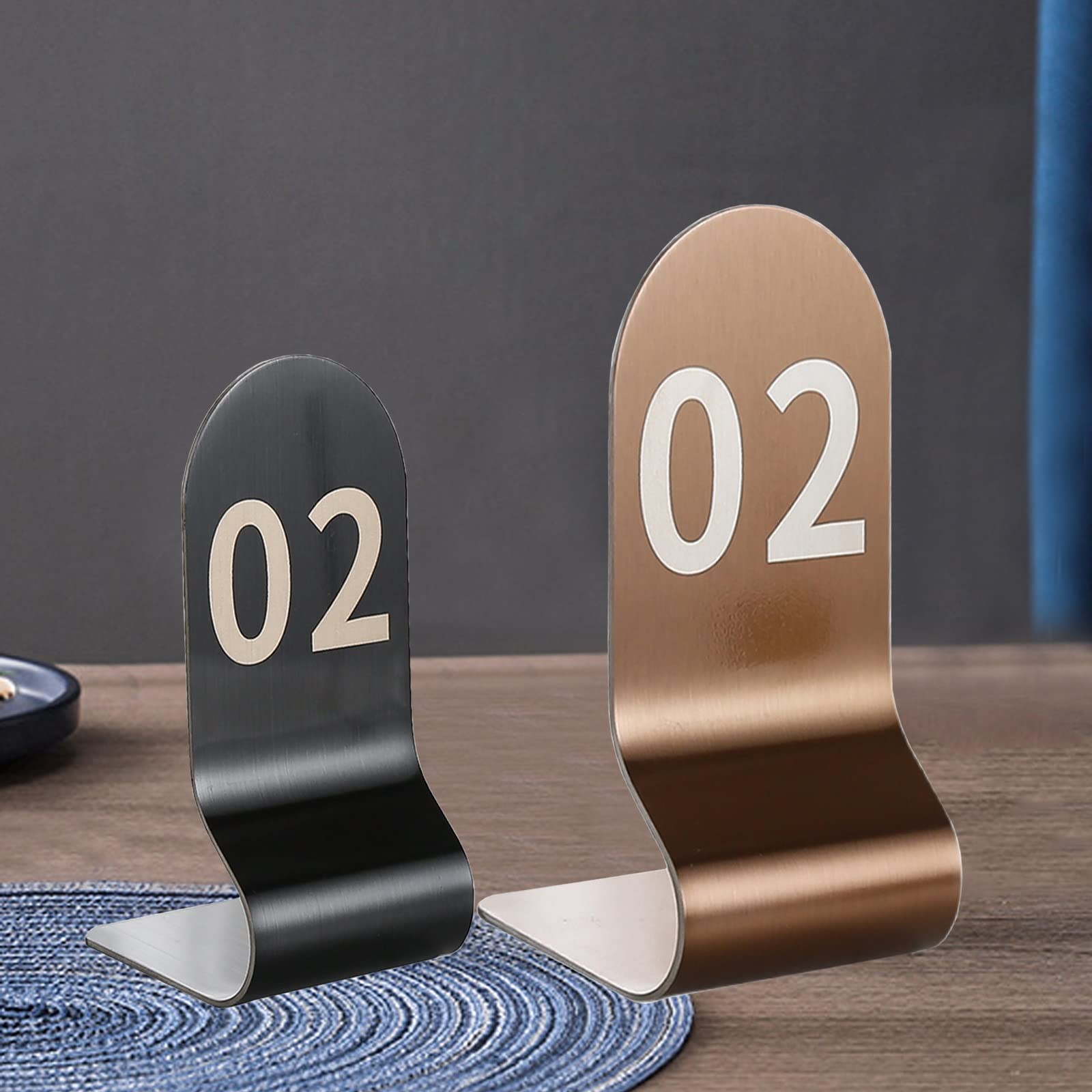 MYUYEE Stainless Steel Table Signs Number 1 To 10/20, Stackable Place Cards Double-Sided, 12X6Cm Metal Number Tags For Weddings Receptions Restaurants, Thick And Durable (Rose Gold-1)