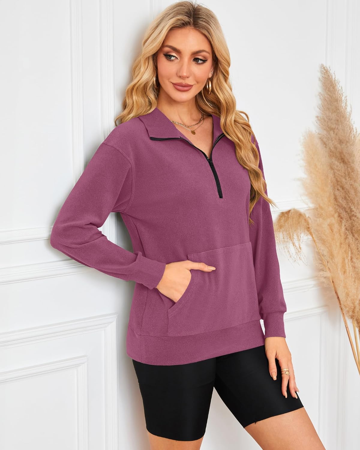 MISFAY Womens Half Zip Oversized Sweatshirts 2025 Casual Long Sleeve Hoodies Quarter Zip Up Pullover Fall Outfits with Pocket - Image 2