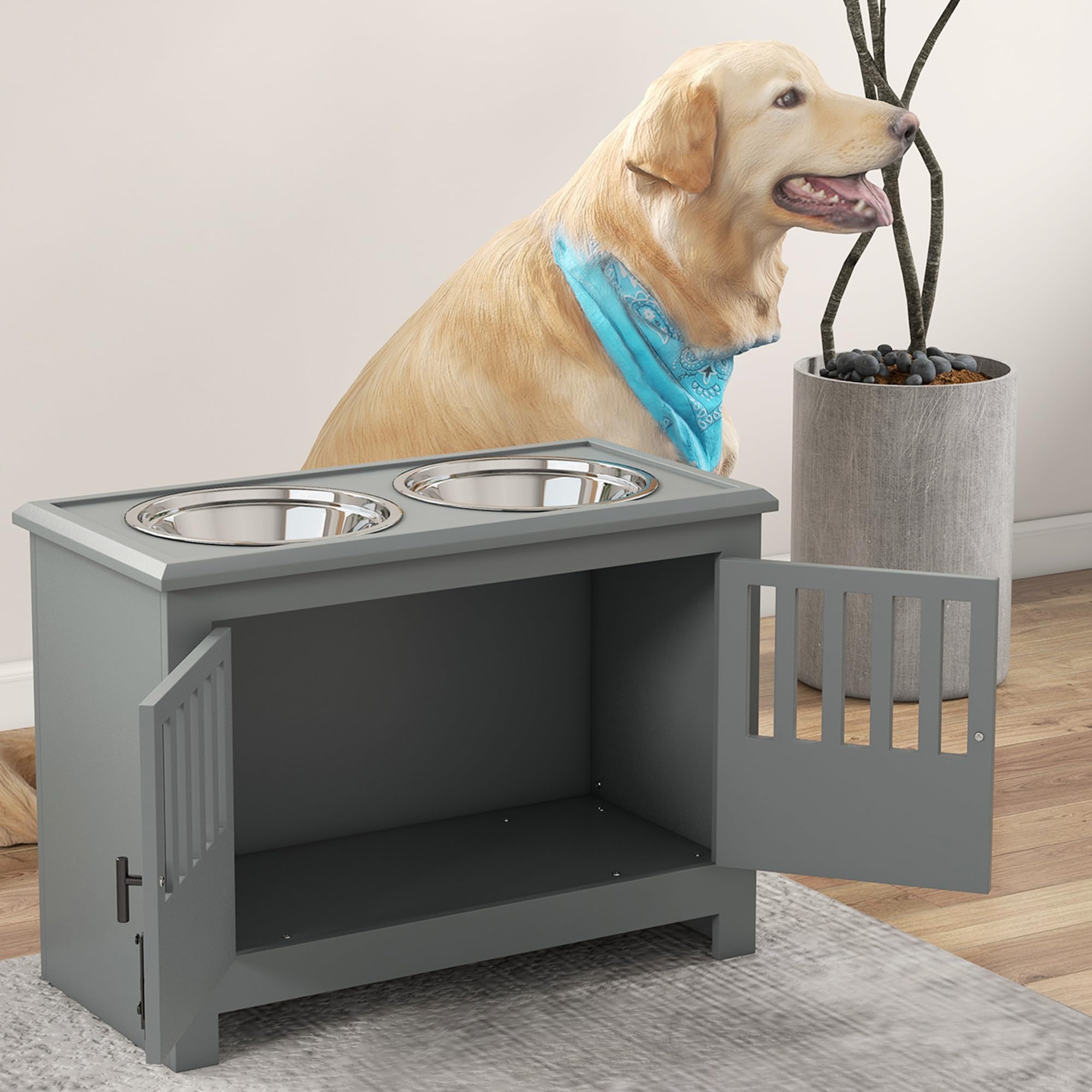 PawHut Erhöhter Hundenapf Futternapf mit Ständer Wassernapf 2 x 2L Edelstahlnäpfen Futterstation für extra große Hunde, Grau
