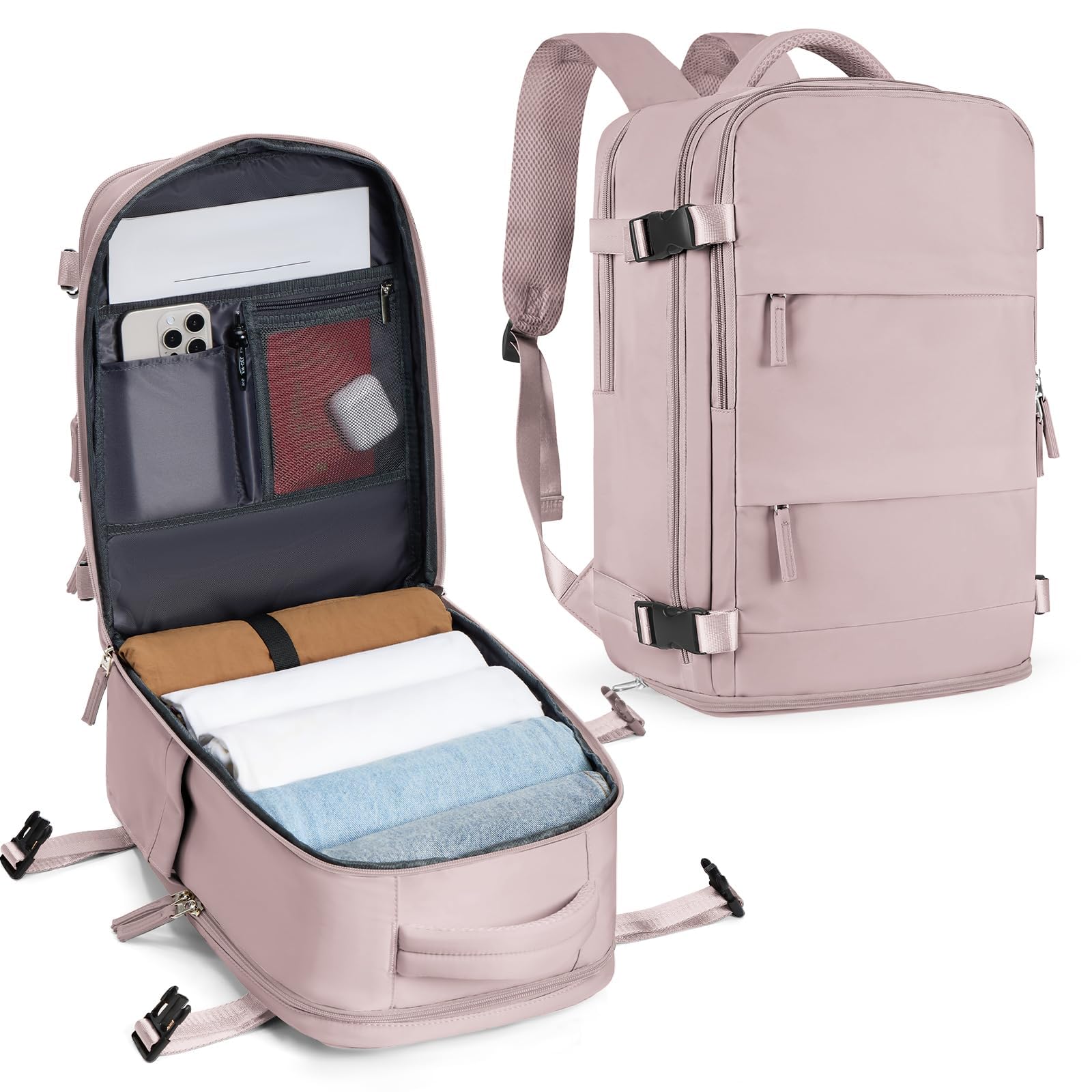 SZLX Großer Reiserucksack Damen,Vakuum Rucksack mit Pumpe Ryanair Handgepäck 40x30x20 Herren, Wizzair Handgepäck 40x30x20 Wasserdichter Tagesrucksack Fit 14 Zoll Laptop mit Schuhfach und Laptopfach