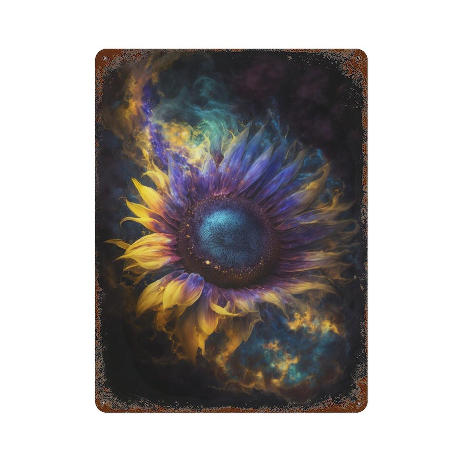 Vintage Rust Metal Sign Cosmic Sunflower Bloom-3 15.7"x11.8", Industrial Home Decor for Farmhouse, Kitchen And Entryway Decor
