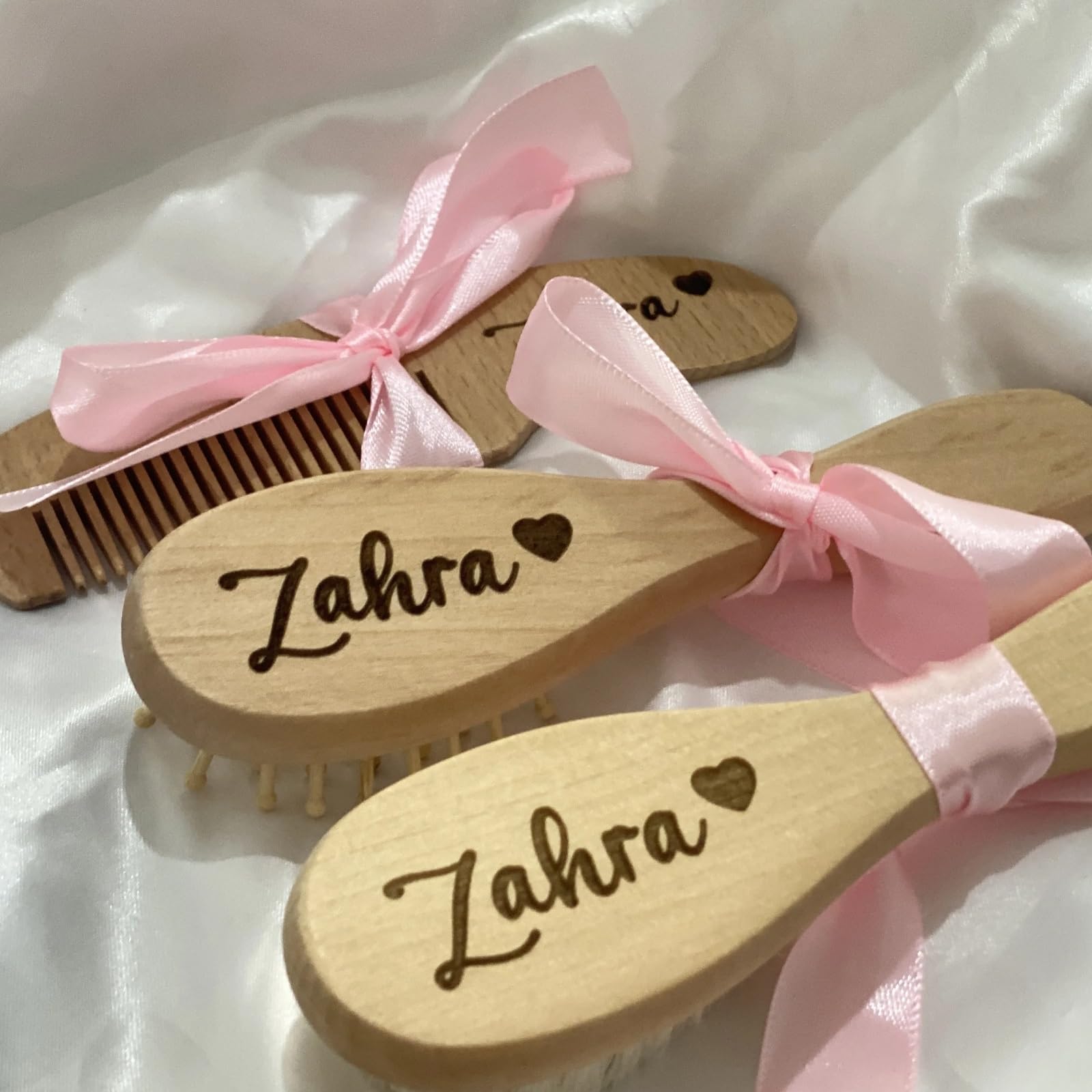 Set Da 3 Pezzi Set Di Spazzole E Pettini Personalizzati Personalizzati For Neonati, Spazzola For Capelli For Bambini, Pettine In Legno Bambini, Cuffia For Culla, Spazzola Con Setole Di Capra Naturali