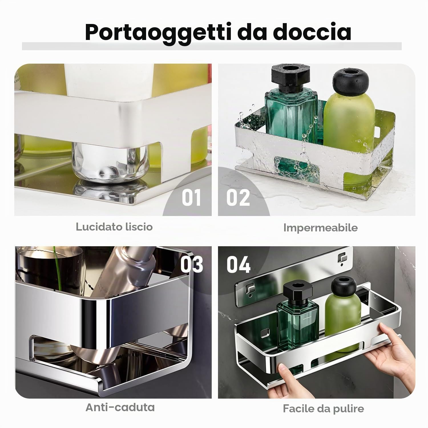 20 cm Acciaio Inossidabile 304 Bagno Mensola per Doccia Anti-Ruggine Mensola per il Bagno per il Shampoo Mensola per Doccia Parete Ripiano Portaoggetti per la Cucina