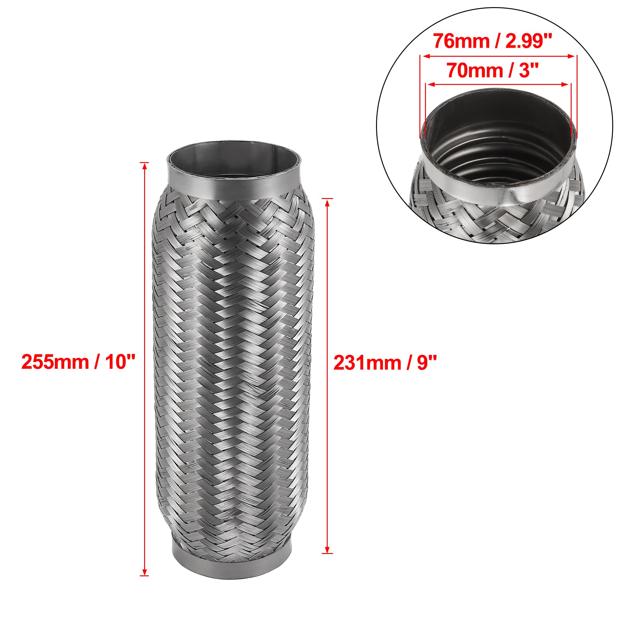 tłumik końcowy 45/50/55/65/70/75mm tłumik samochodowy elastyczna rura wydechowa elastyczne rurki złącze wydechowe ze stali nierdzewnej(70x231x255mm)