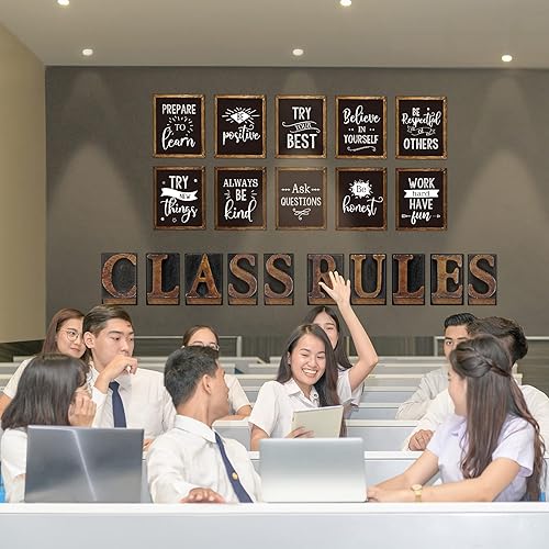 Miniatura 5 de Clabby Juego de 20 pósteres de tablón de anuncios para el aula, reglas de clase, carta motivacional, con cita motivacional, decoración rústica (7.1