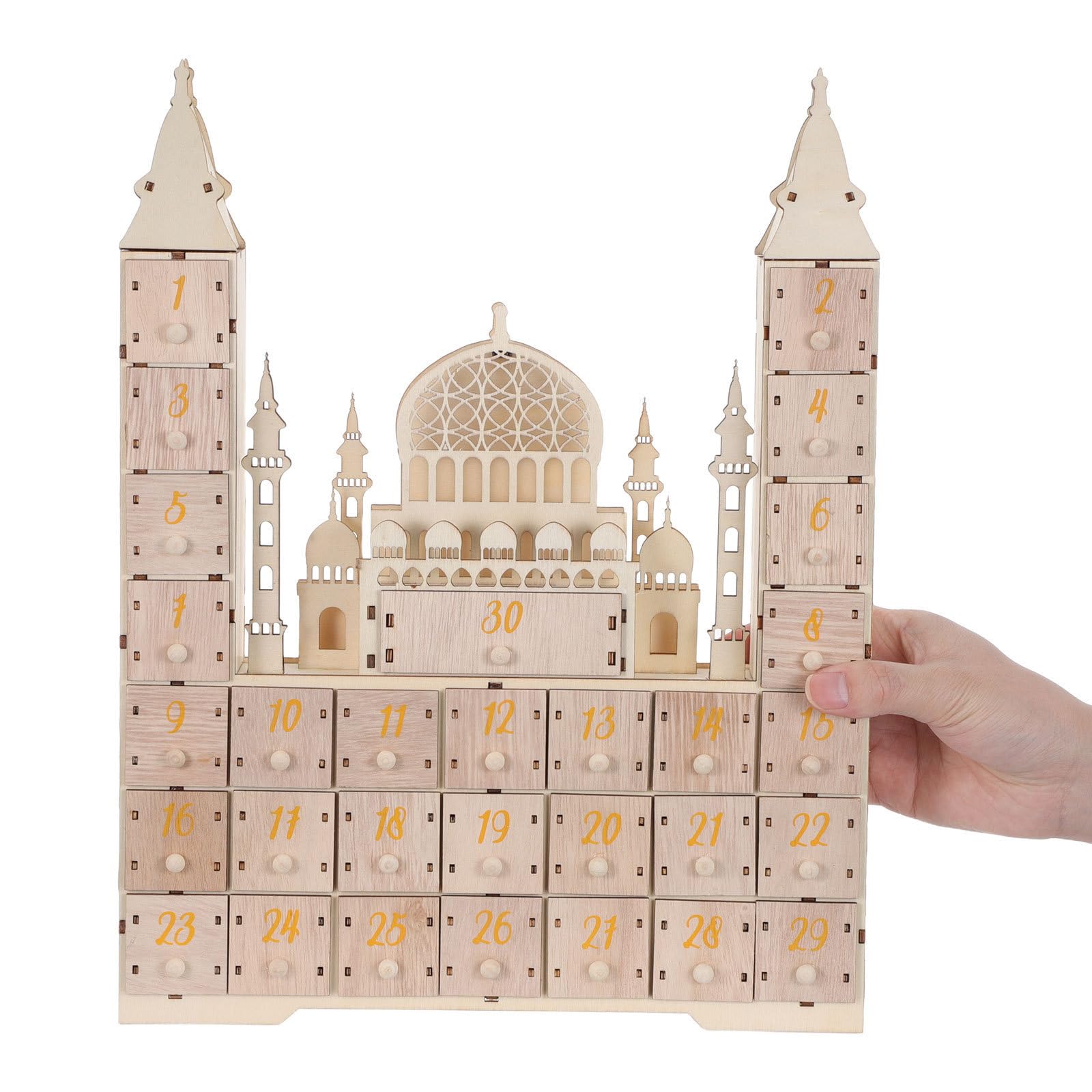 IMIKEYA Ramadan Adventskalender mit 30 tägigem Countdown und Schubladen Kompakt und Freistehend für Ramadan Feierdekoration Schreibtisch oder Regal