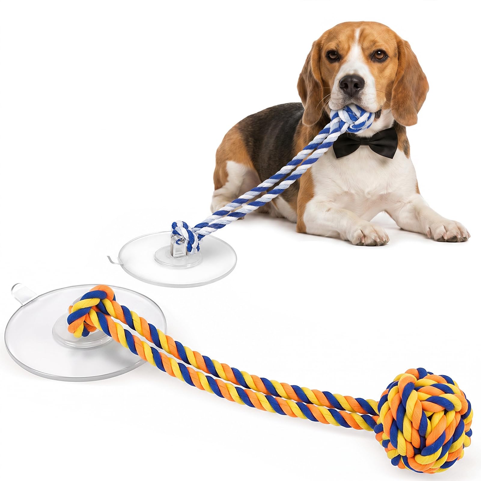 Dog Rope Toy with Suction Cup Interactive Tug of War Toy 2Pcs