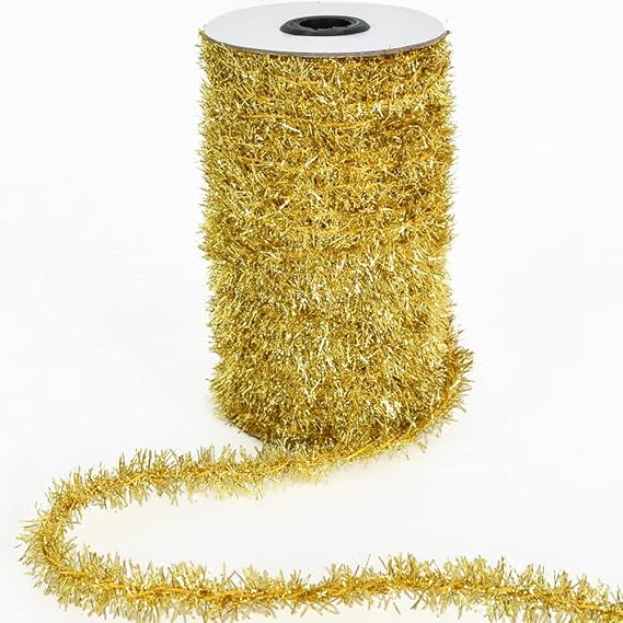 Vuzvuv 60 Yard Gold Thin Tinsel Garland Ribbon Glitter Thin