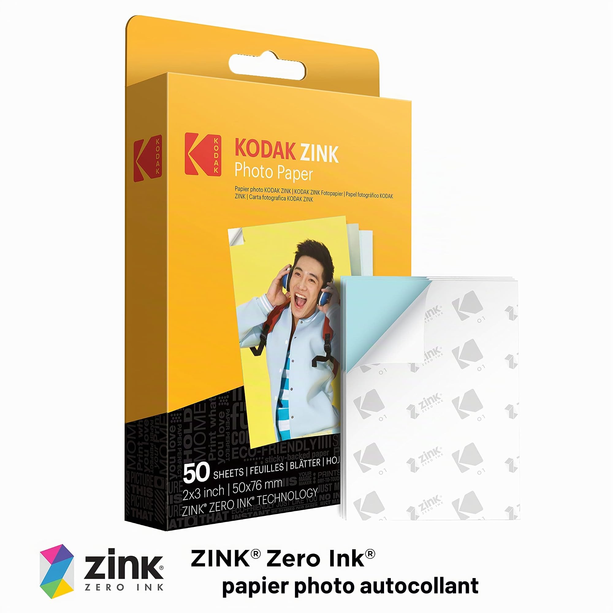 Kodak - Papier photo Premium ZINK de 2x3 pouces (50 feuilles) + Cadres photo colorés et carrés à accrocher + Album photo (compatible avec Kodak Printomatic)